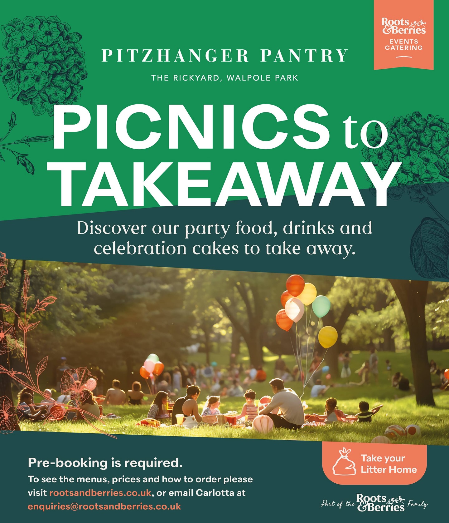 Picnics to takeaway 🎈
Fabulous picnics are now available to pre-order from Roots & Berries, ready for you to collect from the Pitzhanger Pantry and enjoy in Walpole Park!🌳
Choose from four picnic menus, perfect for kids’ birthday parties in the park to alfresco gatherings.
For further info visit: www.rootsandberries.co.uk/picnics