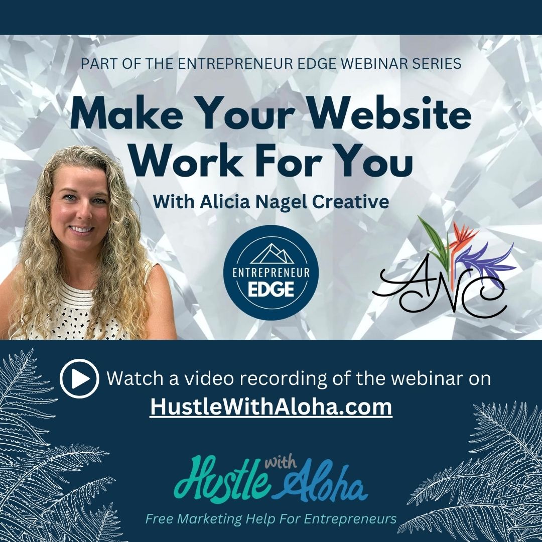 🎥 The video has been posted of my most recent webinar in the Entrepreneur Edge series, Make Your Website Work For You! Find the video at: https://www.hustlewithaloha.com/events
🌺 Hustle With Aloha is a project by Alicia Nagel Creative @alicianagelcreative, where I share talks and resources that are helpful for entrepreneurs and small businesses. You can sign up on HustleWithAloha.com to get invited to future talks and get notified when new stuff is posted, or check back with @hustlewithaloha on Instagram.
Entrepreneur Edge is a webinar series I'm doing with two financial experts, Charles Comparetto of J.Galt and fractional CFO consultant, Shlomo Denburg of Sapphire Accounting. We take turns weighing in on a variety of topics that we think will be helpful for entrepreneurs, while the other two pepper the speaker with Q's. 😉
#entrepreneur #entrepreneuredge #websitedesign #websitedevelopment #diywebsite #SMBtools #marketing #brandstrategy #graphicdesign #freetools #smallbusinessdevelopment #alicianagelcreative