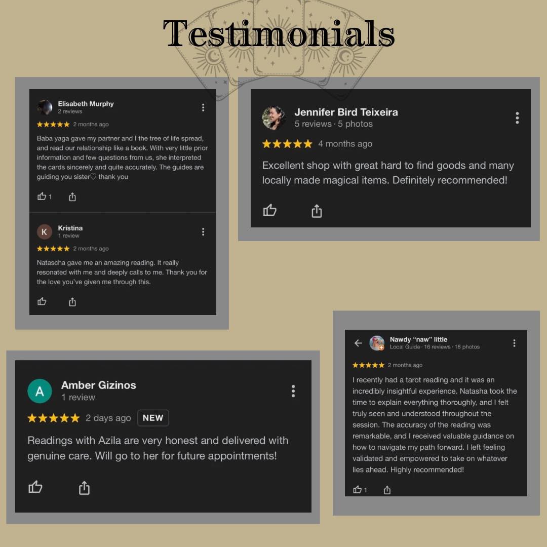 If you find yourself on the fence about whether or not to book a reading, here are a few testimonials! Thank you so much to anyone who left reviews! I still have some slots open for readings in June, you can schedule a reading through the link in my bio.
#TarotCommunity #WitchLife #WitchyShop #WitchcraftSupplies #WitchyGoods #SpiritualTools #psychicreadings #witchcraft #tarotreadersofinsta #witchystore #metaphysicalshop #metaphysicalstore #spiritualguidance #psychicreading #intuitivereadings #tarotreadings #tarotreadersofinstagram #Tarotreadings #WomenOwnedBusiness