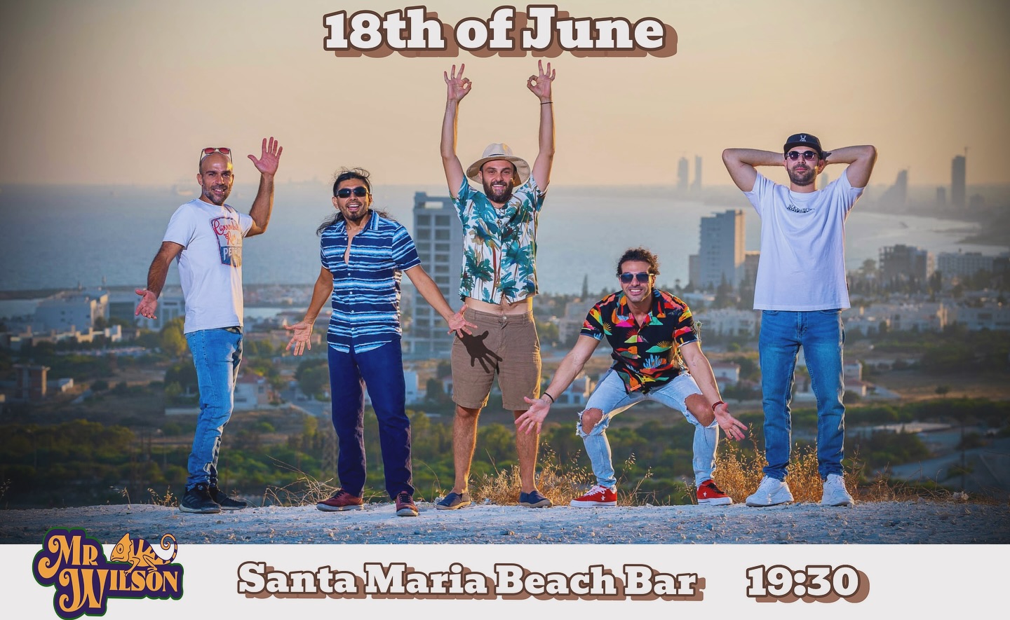 18th of June @santamaria.beach | 19:30 | Limassol | Free Entrance | p.s next to St.Raphael beach #sunset #gig #goodvibes #only #positivevibes #sunisshining #dancingfeet #summer #is #here #mrwilsonband #also