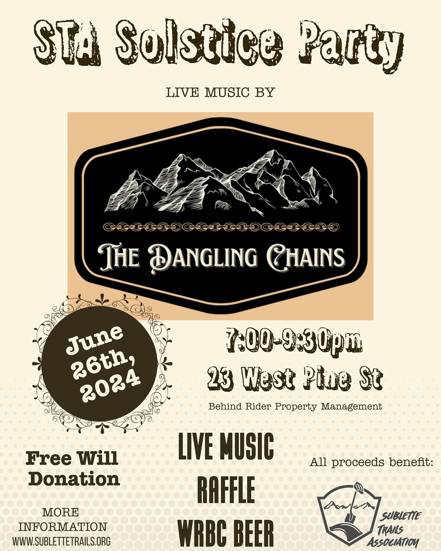 Come support the Sublette county trails association, and dangle on with the Chains!
Next Wednesday in Pinedale, WY.
