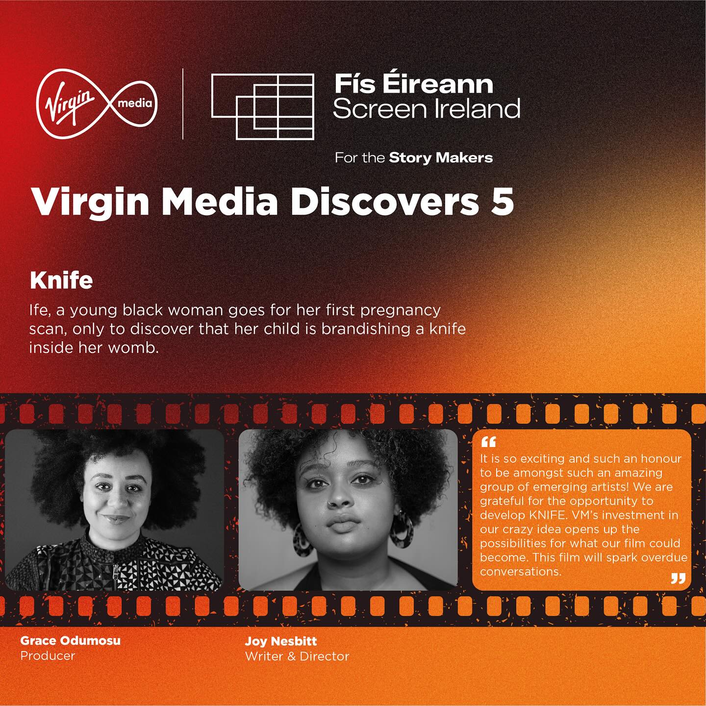 Final 10 for VM Discovers 🥹 @graceodmosu and I are honored to be amongst this amazing group of filmmakers! Thank you so much @virginmediatelevision and @screenireland for championing our story and giving us the opportunity to do some exciting development! @keeper_pictures