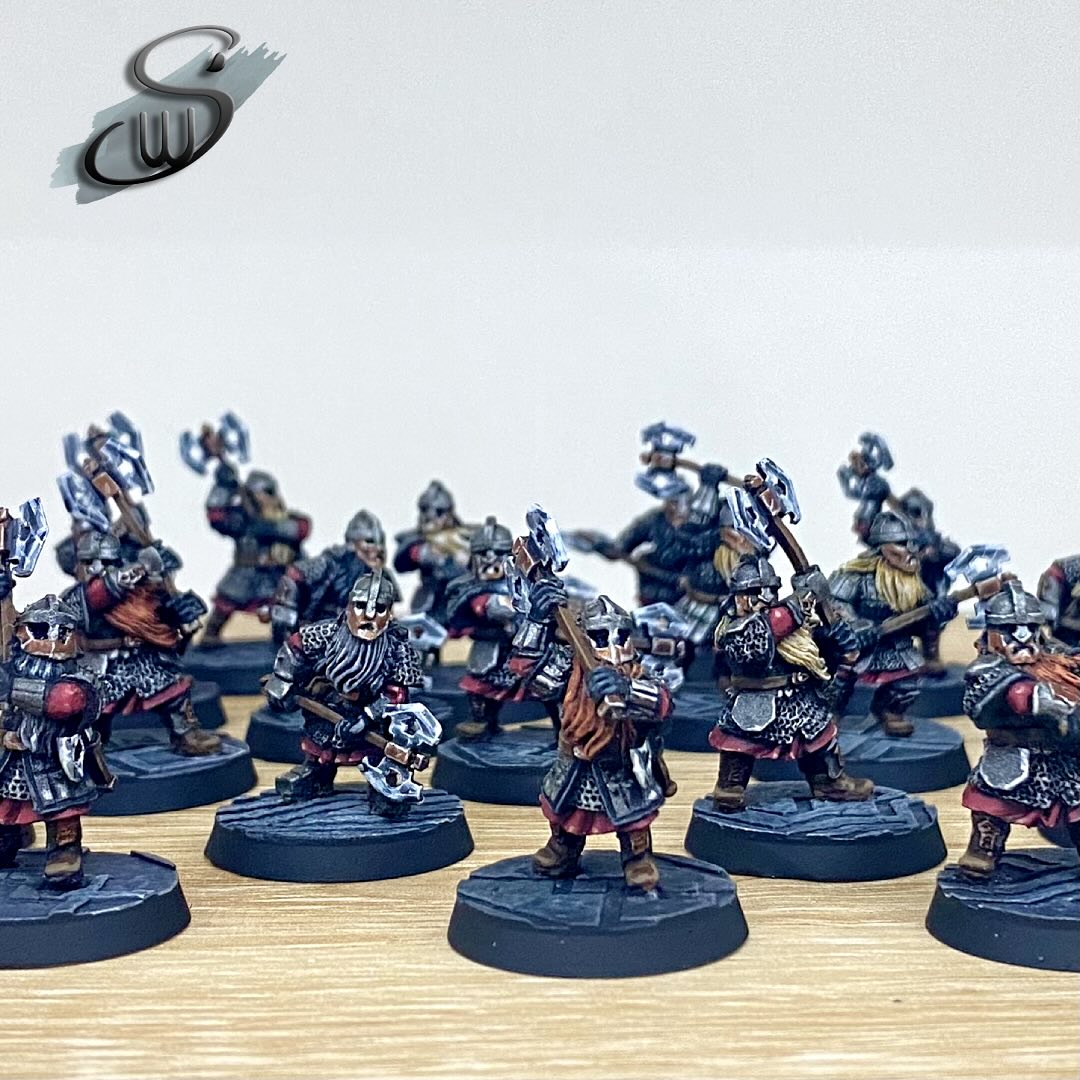 Those that form the Khazâd Guard are handpicked from the very toughest warriors. Setting aside ties to their kinband, these warriors take new oaths to serve and protect their king, no matter the cost. In combat these battle-hardened veterans wear terrifying war-masks and don coats of Mithril armour, making the Khazâd Guard the most fearsome warriors available to a Dwarven army.
#khazaddum #moria #balinstomb #dwarves #khazâdguard #durinsfolk #thehobbit #mesbg #hobbit #warhammercommunity #paintingwarhammer #middleearthstrategybattlegame #sbg #lotr #lordoftheringsminiatures #lordoftheringstabletop #tolkien #lordoftheringssbg #thelordoftherings #lordoftherings #middleearth #tabletop #tabletopgaming #wargaming #gw #gamesworkshop @warhammerofficial