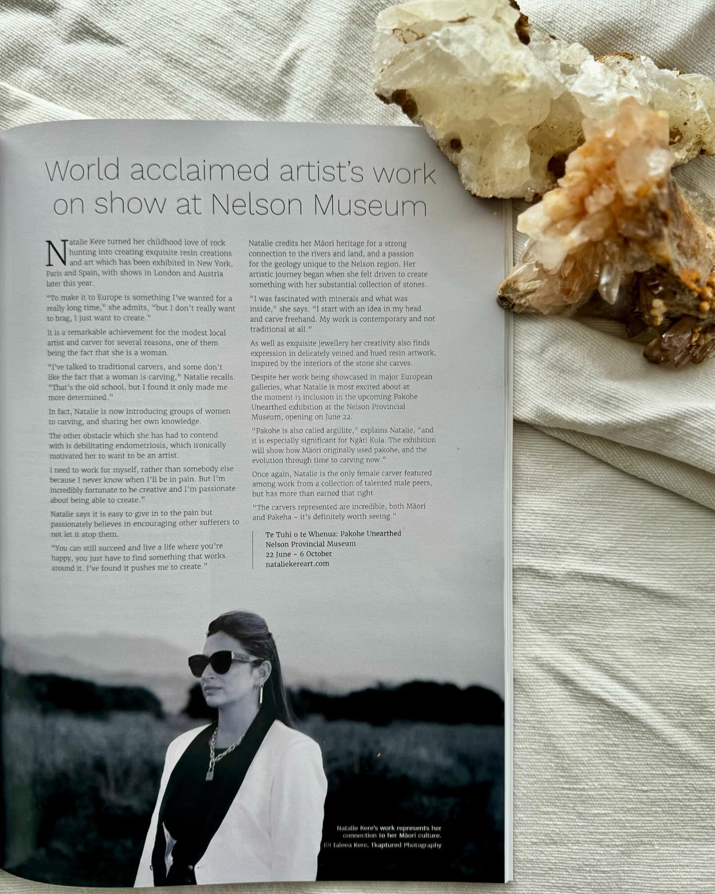 I WAS FORTUNATE ENOUGH TO HAVE MY MAHI TOI (ARTWORK), FEATURED IN THE @nelson__mag THIS MONTH. AS IM VERY SHY WHEN IT COMES TO SELF PROMOTING, BUT I THINK ITS ALSO IMPORTANT TO SHARE. MY MAIN FOCUS WAS TO TALK ABOUT HOW I MANAGE BEING CREATIVE AROUND MY HEALTH CONDITIONS, ENCOURAGE OTHERS WHO MAY BE IN THE SAME POSITION AND FEEL THEY CANT. ANOTHER IMPORTANT TOPIC FOR ME IS SUPPORTING & ENCOURAGING WOMEN TO CARVE IN A MALE DOMINANT SPACE. THANK YOU TO EVERYONE WHO HAS MESSAGED ME ALREADY, AFTER READING ABOUT MY CREATIVE JOURNEY. IT REALLY DOES MEAN A LOT TO ME. ALSO A BIG THANK YOU TO MY SISTER @tkapturedphotography @taleeak FOR TAKING THIS PICTURE FOR THE INTERVIEW. NGĀ MIHI. #nelsonmagazine #artist #carver #endometriosis #health #creativity #workshop #stone #resinart #artworks #europe @newyork #austria #nz #māori #whakatū #mahitoi #whanausupport #foreverlearning #culture #proudtobemāori @nelsonmuse @ngati_kuia @terunangaongaitahu