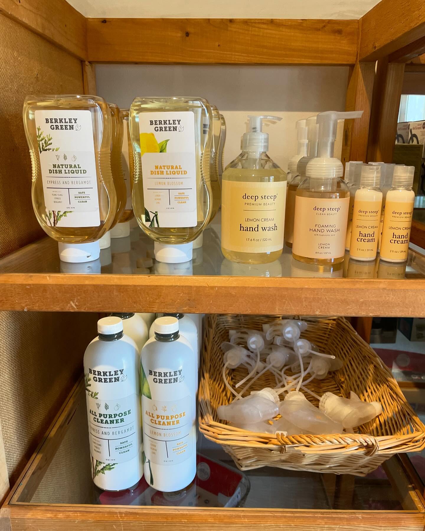 New dish soaps, all-purpose cleaners, hand soaps and pocket-sized hand cream from eco-friendly, non-toxic Berkley Green and Deep Steep Premium Beauty. #shopmendonoma #gualalaca #searanchcalifornia #shopsmall #shopsmallbusiness #TheKoastalKitchenShop #YourKreativeKitchenShop #KoastalKitchenGualala