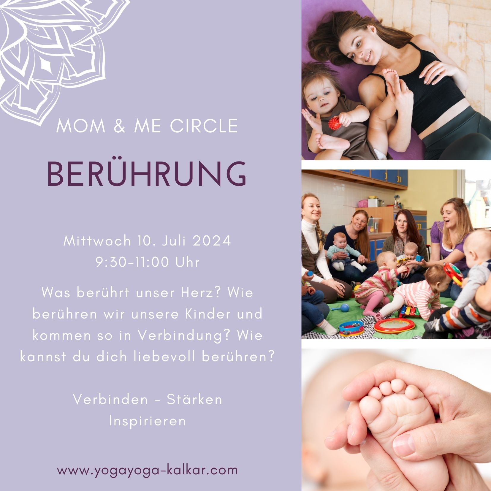 Möchtest du mit deinem Baby gerne eine gemeinsam Auszeit genießen? Dich mit anderen Müttern austauschen? Und das in einem Kreis ohne Zwänge, mit neuer Inspiration und Schwesternschaft?
Ja? Dann ist der Mom & Me Circle für dich und dein Baby (bis 2 Jahre) vielleicht eine wundervolle Möglichkeit genau das zu erleben. Am 10. Juli treffen wir uns in Kalkar-Wissel zum Mom & Me Circle mit dem Thema Berührung.
Mehr Infos und die Möglichkeit zur Anmeldung findest du hier: https://www.yogayoga-kalkar.com/event-details/mom-me-circle-beruhrung
Und wenn du Fragen hast, melde dich gerne direkt bei mir.
Ich freu mich auf euch! Anke
#momandme #momandbaby #momcircle #frauenkreis #krabbelgruppe #berührung #babymassage #baby2023 #baby2024 #womencircle #frauenkreisnrw #frauenkreisfürmütter #mamatreff #babytreff #kalkar #wissel #kleve #goch