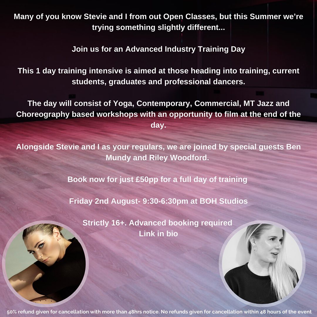 โ๏ธ ITS HAPPENING! โ๏ธ
We are bringing an Advanced Training Day to Bournemouth on the 2nd of August ๐
@steviesherlock and I will be bringing in some special guests alongside us for a glorious day of movement. ๐
This workshop day is aimed at professional dancers, grads, current students and those about to head into training ๐ช๐ผ
Strictly 16+. Advanced booking required through my website ๐ป head to โClasses and eventsโ -> workshops -> Advanced Industry Day and follow the booking steps.
The day will be hosted at the gorgeous @boh_studios_ in Bournemouth 9:30-6:30pm ๐
Any questions please DM Stevie or I ๐๐ผโโ๏ธ๐๐ผโโ๏ธ
#dance #bournemouth #training #industry #BOH