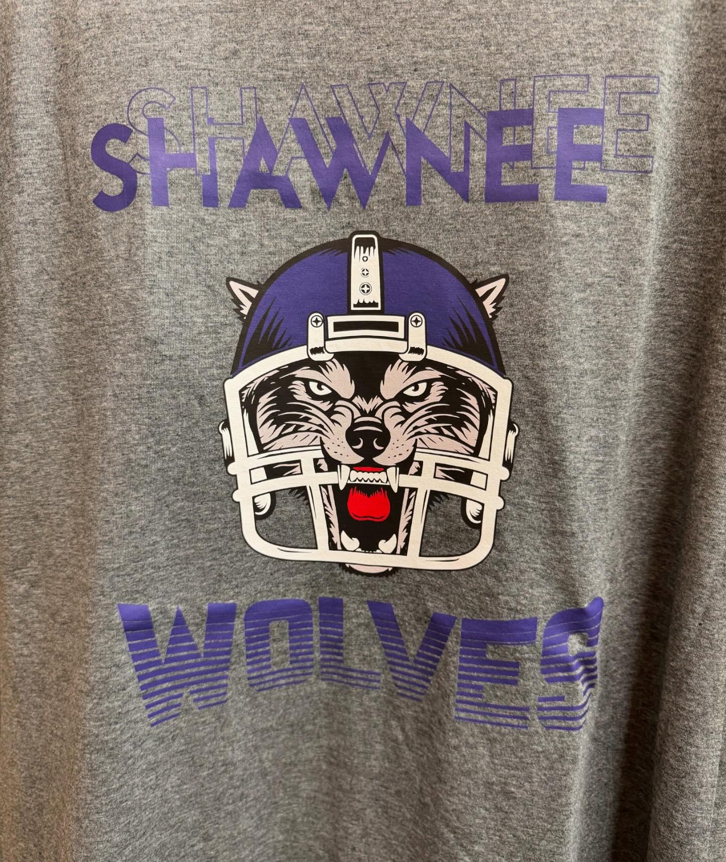 Need a Shawnee Wolves Football Shirt? We’ve got them. Call, email or stop by and we will fix you up.