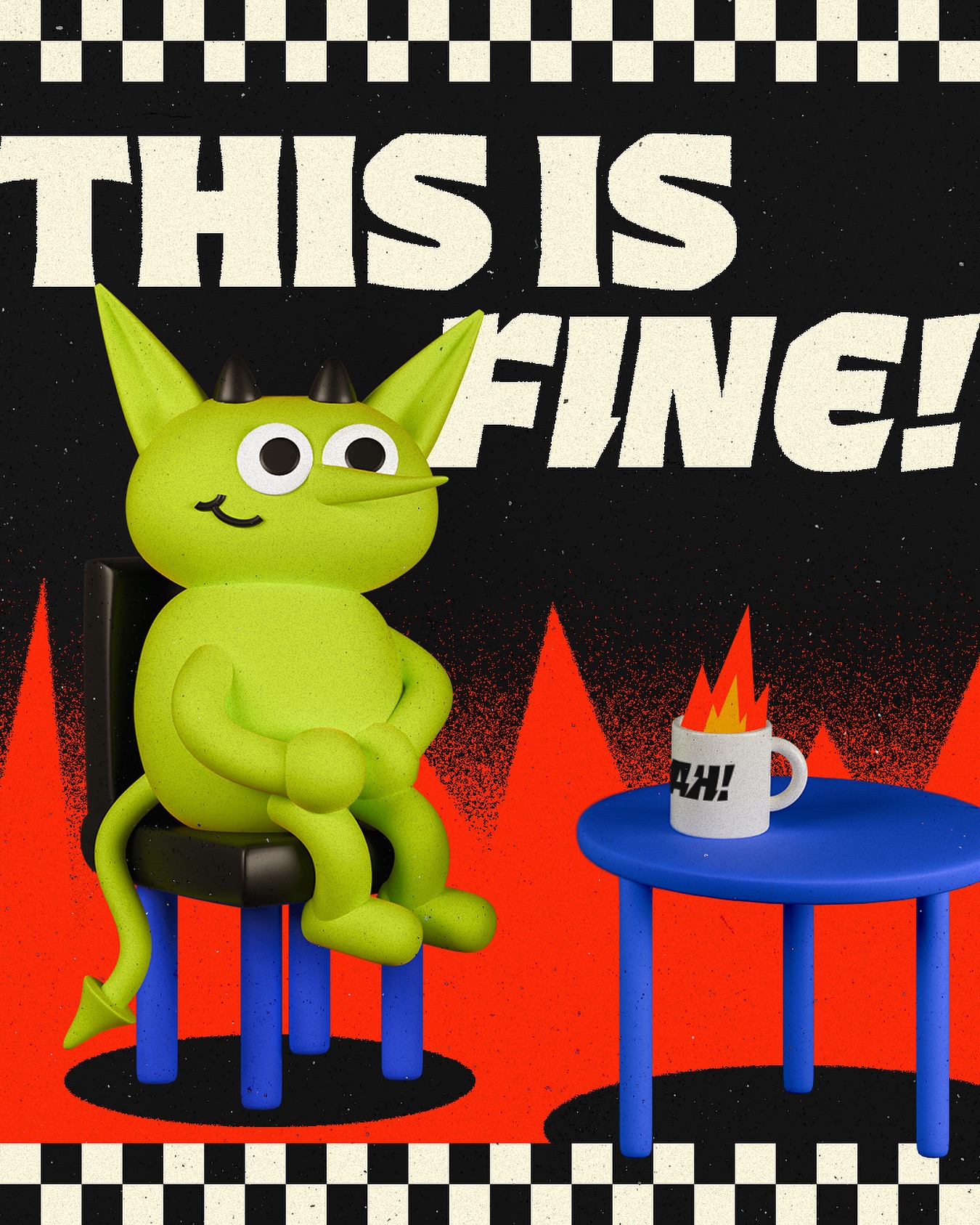 Been slowly getting back into 3D via Blender — brought to you by mean & green chunky goblin already having a chaotic week 🥲🔥
Also slowly rolling out some uses of my new branding… more to come soon!
#thisisfine #blender #3D #goblin #design #freelance #illustration #branding #characterdesign #3dmodeling