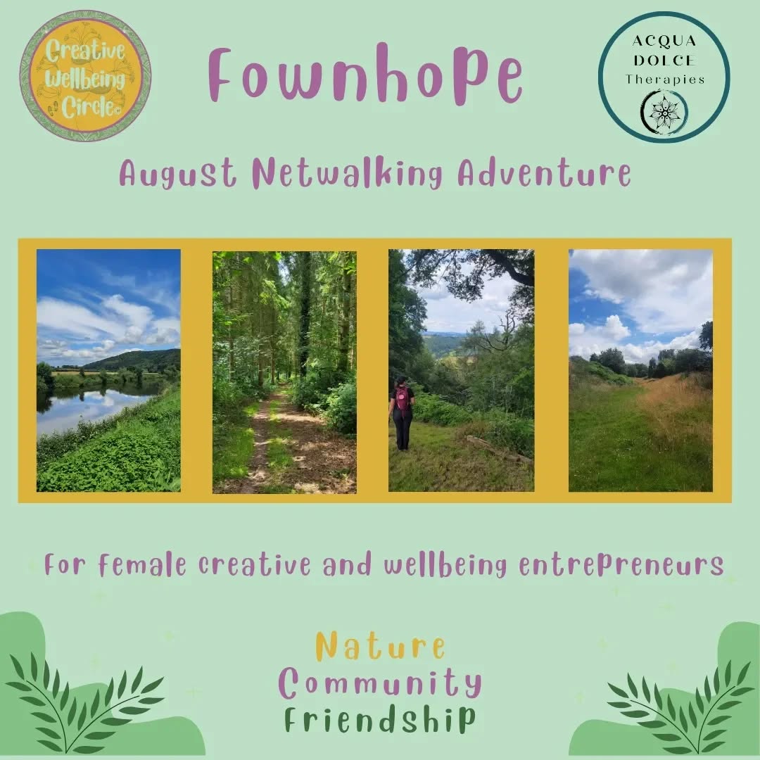 🌾🌳August Netwalking Adventure 🌳🌾
Hello everybody 😊 as you might know since a couple of months now I'm hosting on behalf of Creative Wellbeing Circle monthly netwalking sessions to female entrepreneurs in the wellbeing and creative industries 🌷
🥾 🚶🏻♀️🚶🏻♀️During our sessions you will have the chance to connect to other fantastic women in business, share knowledge and inspiration, get yourself known as well as enjoying being outside in the nature!
📅 Next Netwalk will be in a beautiful location south of Hereford, near Fownhope, on Friday the 16th of August starting at 10am
🌿 This will be a slightly longer walk then previous ones, so allow yourself around 3 hours in total 🌿
👉 starting point: The Hillfort Centre at Caplor Farm which is located in the Caplor Farm, Fownhope HR14PT
(Free car park)
👉 What3words location: https://w3w.co/bucket.moguls.reset
👉 refreshments after the walk: (not mandatory to have and not included in the price) at the lovely Fig & Acorn just located on site. SPOILER > they sell the most delicious locally made ice creams 🍦
📍Book yourself using the link in my BIO or send me a DM for further information
Looking forward to see you there 🌼
Martina xx
