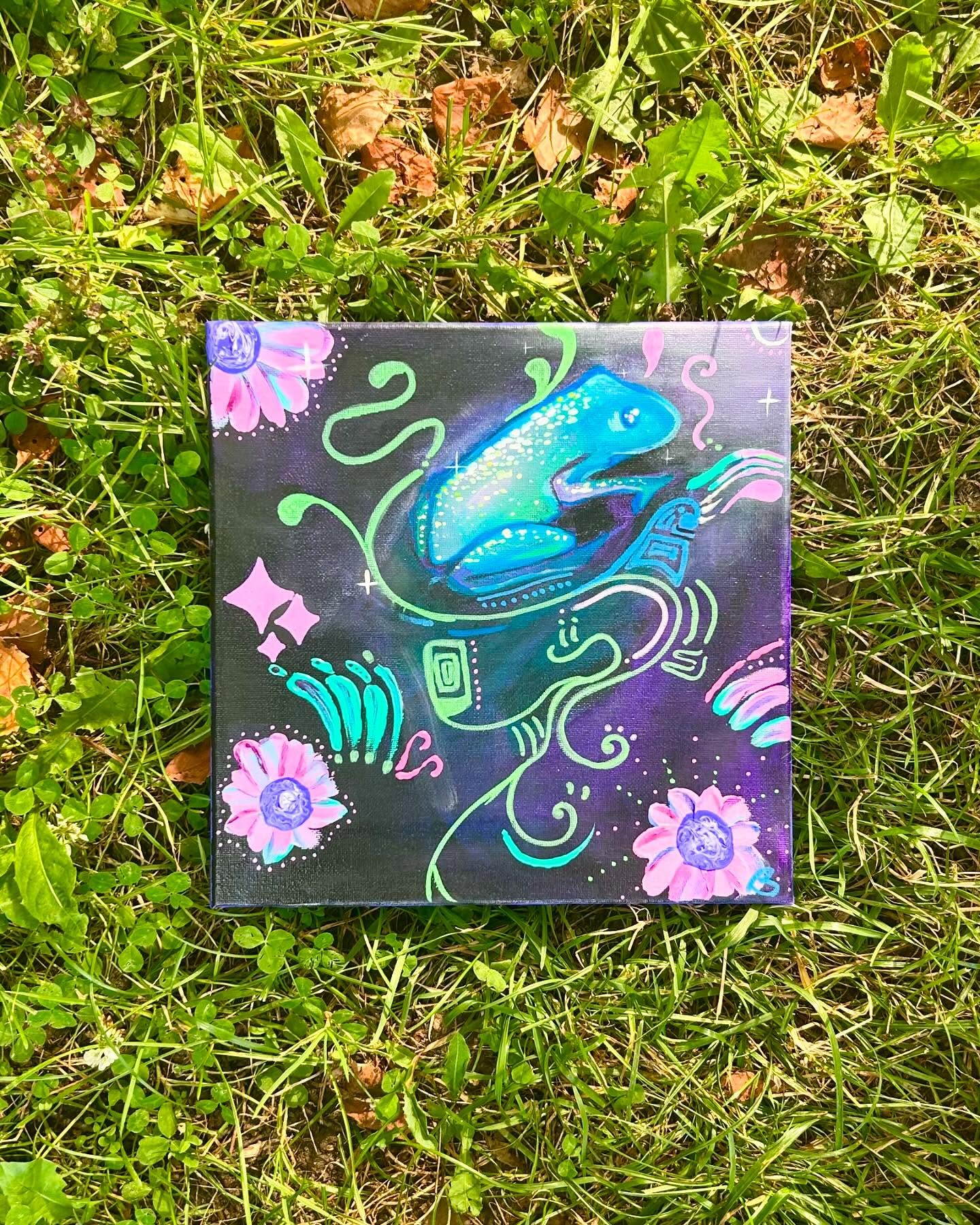 cute lil painting of a sparkly frog for a commission 💙✨ #gouache #artistsoninstagram #canvaspainting
#commissions