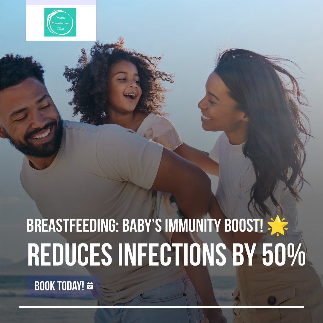 Breastfeeding can reduce infections by 50%, providing your baby with essential antibodies for a stronger immune system. Get expert support at ontariobreastfeedingclinic.ca to start your breastfeeding journey right. 💖👶