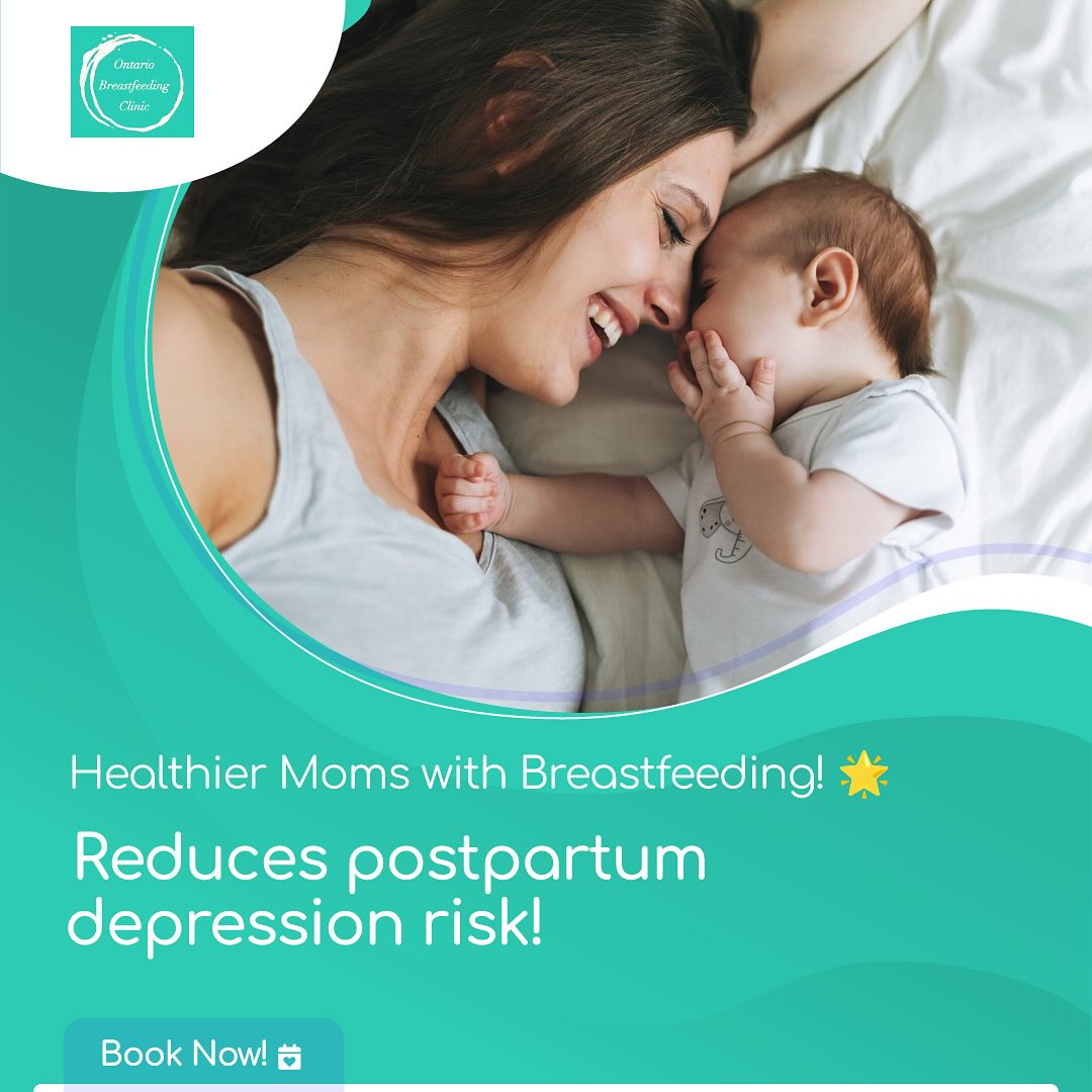 Breastfeeding lowers the risk of postpartum depression. Enjoy better mental health with support from the Ontario Breastfeeding Clinic. Visit ontariobreastfeedingclinic.ca for expert help. 💖👶