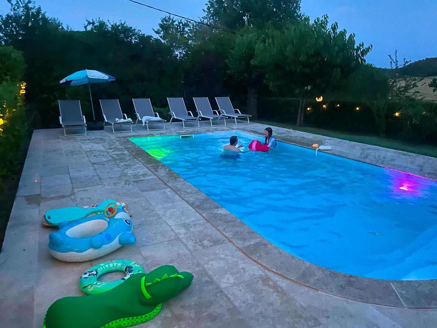 Night swimming and fun. You had me at fairylight. #fairylights #poollights #colourchangingpoollights #nightswim #summerfun #gitesdefrance #carcassonne