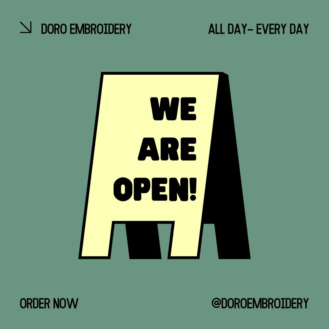 we are officially open for business 🎉
- small biz looking for custom items for resale
- MOH looking for bach party apparel
- doc office needing personalized uniforms
if you have an embroidery project in mind, we want to help you make it happen! check out our website doroembroidery.com and put us to work