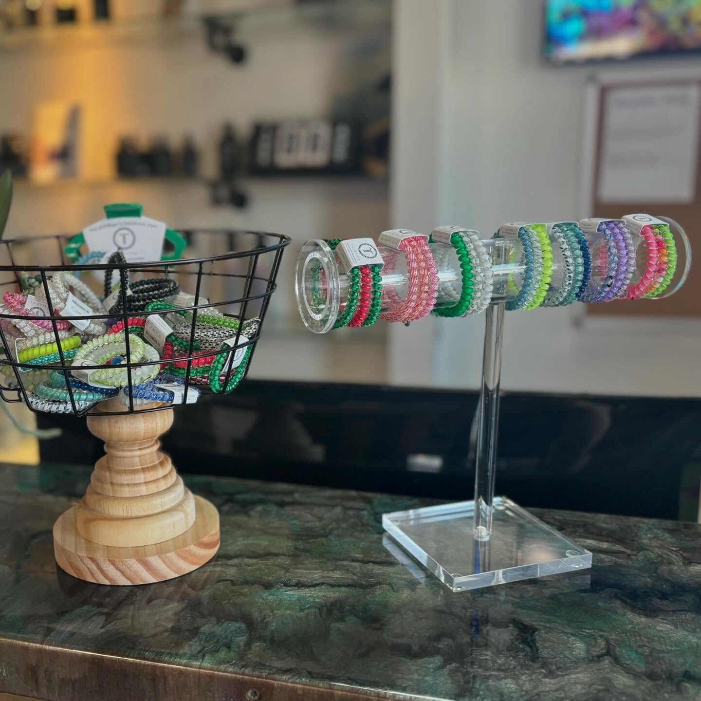 Did you know we carry teleties?! Fun and functional hairties for any hair type/ texture! Flexible material with amazing hold!