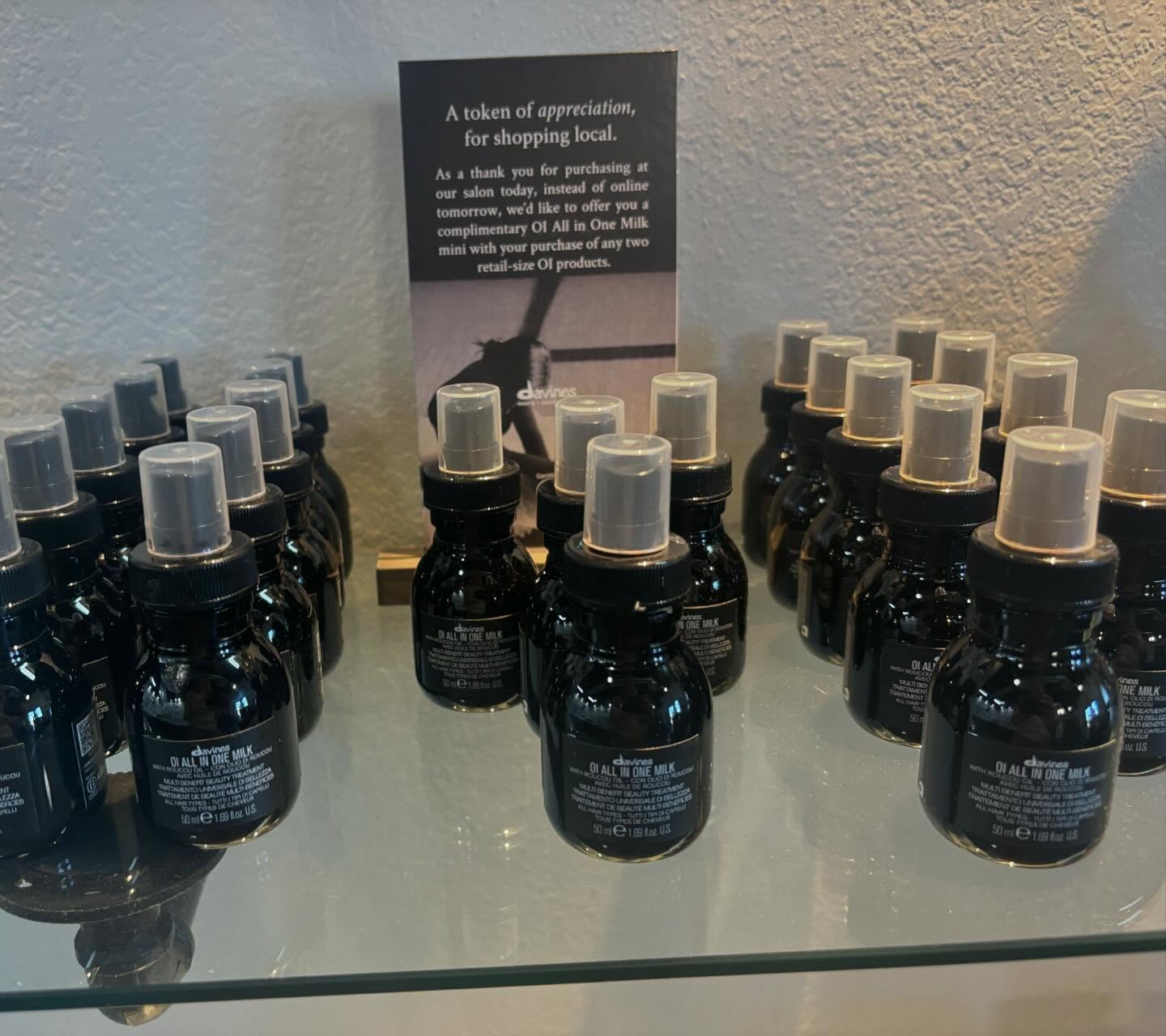 Purchase two retail size Davines OI line products and get a free mini All in one milk! 💙