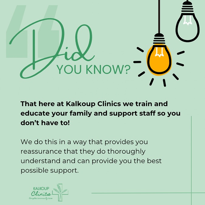 🌟 Did you know? 🌟
At Kalkoup Clinics, we believe that quality care begins with knowledge and understanding. That’s why we provide comprehensive support staff and family training to ensure everyone is equipped with the skills and confidence to support children and young adults with complex needs.
Our Training Programs Include:
-Staff Development:Regular training sessions to keep our team up-to-date on the latest practices in clinical care, ensuring the highest quality of service.
- Family Education:Workshops and resources for families to help them better understand their loved ones’ needs and how to support them at home and when out in the community as a family.
- Collaborative Approach:We work closely with families and caregivers to tailor training to their unique circumstances, ensuring practical, applicable solutions for the individual.
Empowering both our staff and families is a key part of our commitment to improving the lives of those we care for. Together, we can make a difference! 💙
#KalkoupClinics #FamilyTraining #StaffDevelopment #QualityCare #additionalneeds #clinicaleducation
