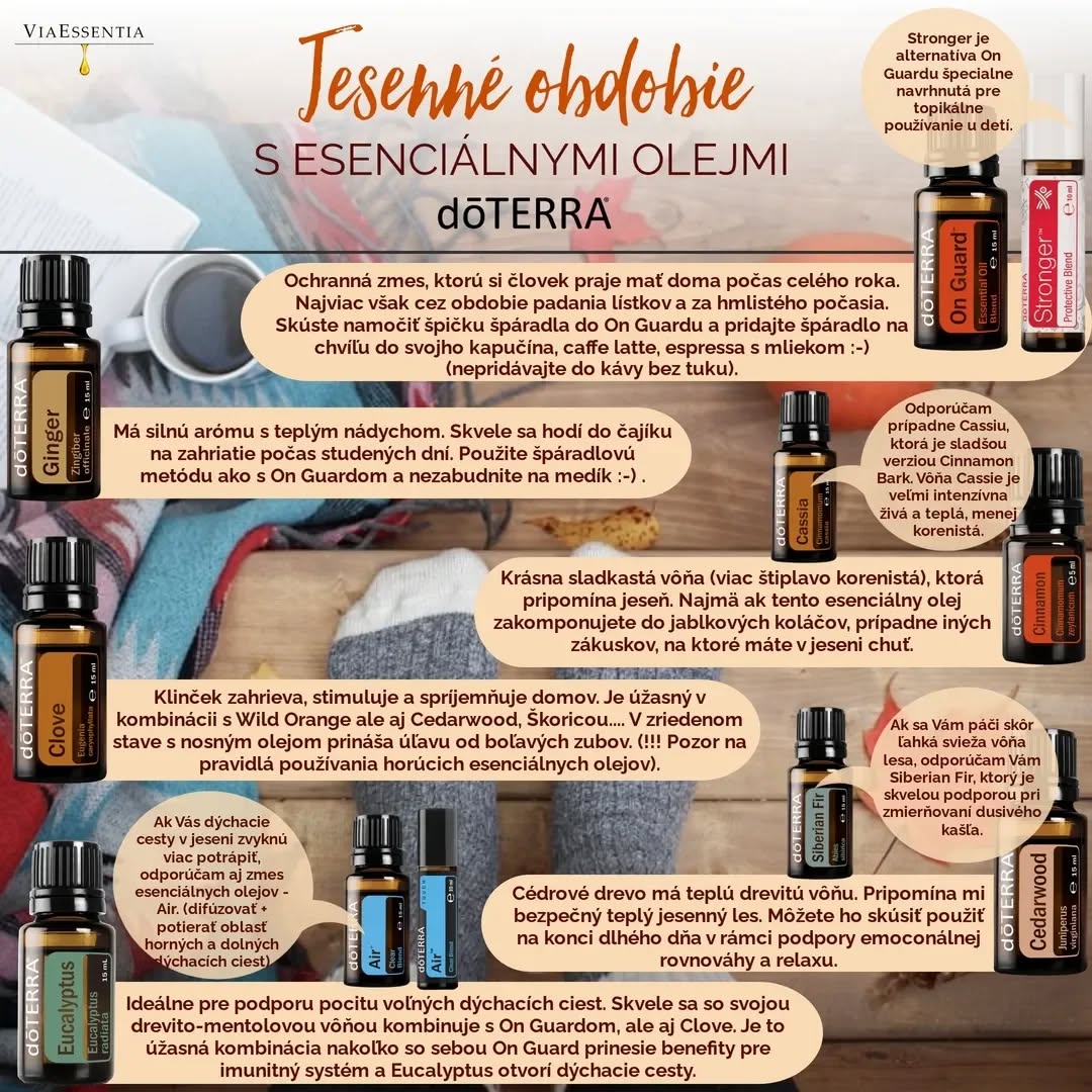 Tieto esencálne oleje Vám spríjemnia obdobie jesene 🍁🍂⛅🎃
🏠- Zútulnia domov, emočne zohrejú priestor, prinesú pocity relaxu
💨- Prečistia vzduch, uľahčia dýchanie
👩🍳- Osviežia Vaše obľúbené recepty
😷 -Sezónne hrozby s nimi prekonáte ľahšie a rýchlejšie
-----------------------------------------------------
VIAC O UVEDENÝCH PRODUKTOCH (ich účinky, a ako ich používať) 👇🥰:
https://www.viaessentia.info/sezonne-odporucania
-----------------------------------------------------
🛒 Nákupný košík, ktorý si môžete upraviť podľa potrieb (zmeniť množstvo, odobrať alebo naopak pridať produkt) je pre Vás pripravený tu: https://www.viaessentia.info/sezonne-odporucania
CHCELI BY STE V doTERRA ZA VAŠE NÁKUPY UŠTERIŤ? 👇:
https://www.viaessentia.info/benefity-clenstva
#doterra #difuzer #jesen #hrejivy #wellness #relax #doma #aromaterapia #klincek #skorica #zazvor #teplo #bynature #esencialneoleje #volnedychaj #viaessentia