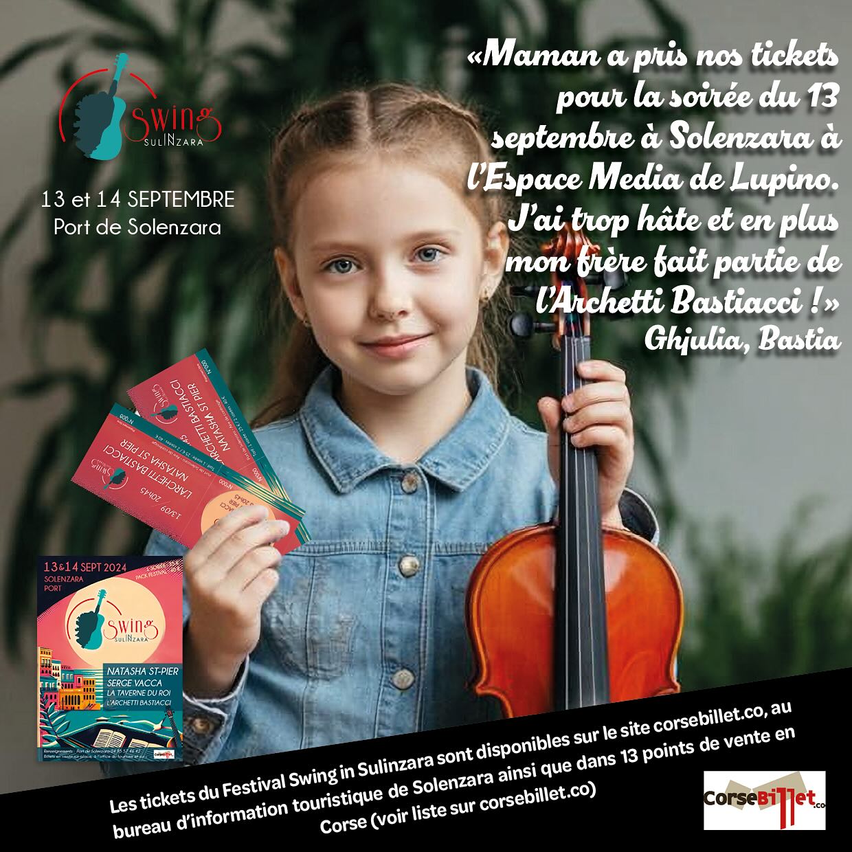 Les billets pour le festival sont disponibles dans les 13 points de vente du réseau @corsebillet lien en bio @swing_insulinzara @sergevaccamusica @larchetti_bastiacci #natashastpier @lataverneduroi #altaroccatourisme @altaroccatourisme #solenzara #corsica #musica #concert #festival #show #spectacle