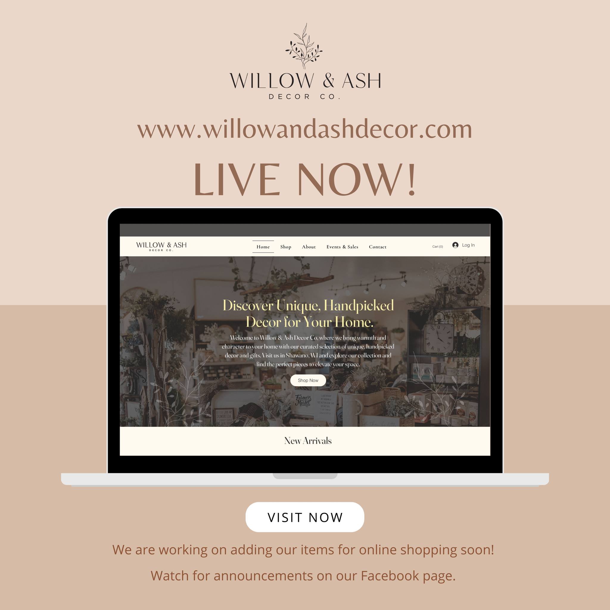 ✨ We’re so excited to announce that our website is LIVE! 🎉 I designed it myself, and I’m beyond proud of how it turned out! Check it out at https://www.willowandashdecor.com
We’ll be adding stock for online purchases soon, so keep an eye out for that!
You’ll also find an **Upcoming Events & Sales** section where we’ll share all the exciting things happening at the shop, like our DIY Christmas Cookie Class with The Floured Whisk on November 9th and Charmed & Co.’s pop-up shop on November 2nd!
I can’t wait for you to see it! 💛
#willowandashdecor #newwebsite #diyclasses #popupshops #shawanowi