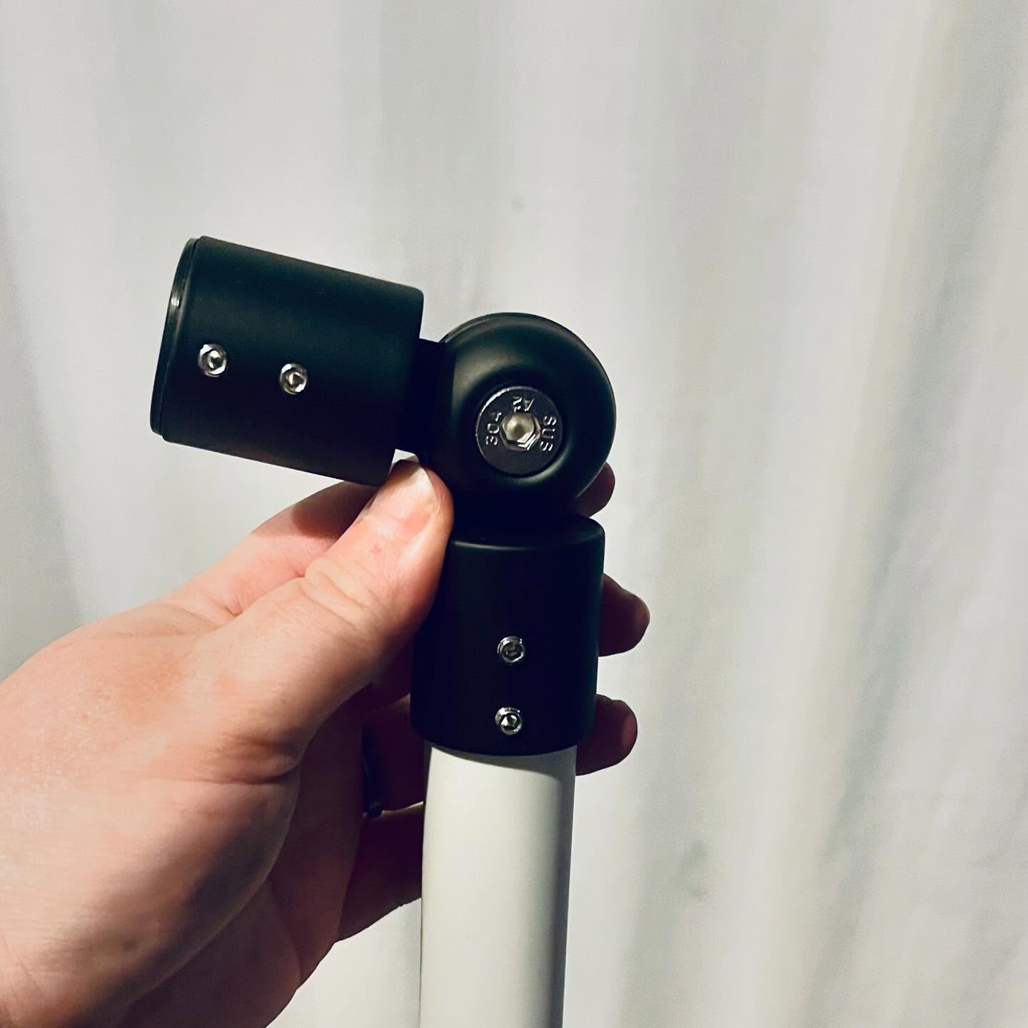 Curtain rod corner brackets. Heavy, but readily available if you need to make a 3/4” PVC pipe joint that’s adjustable and lockable. #halloweenprincess