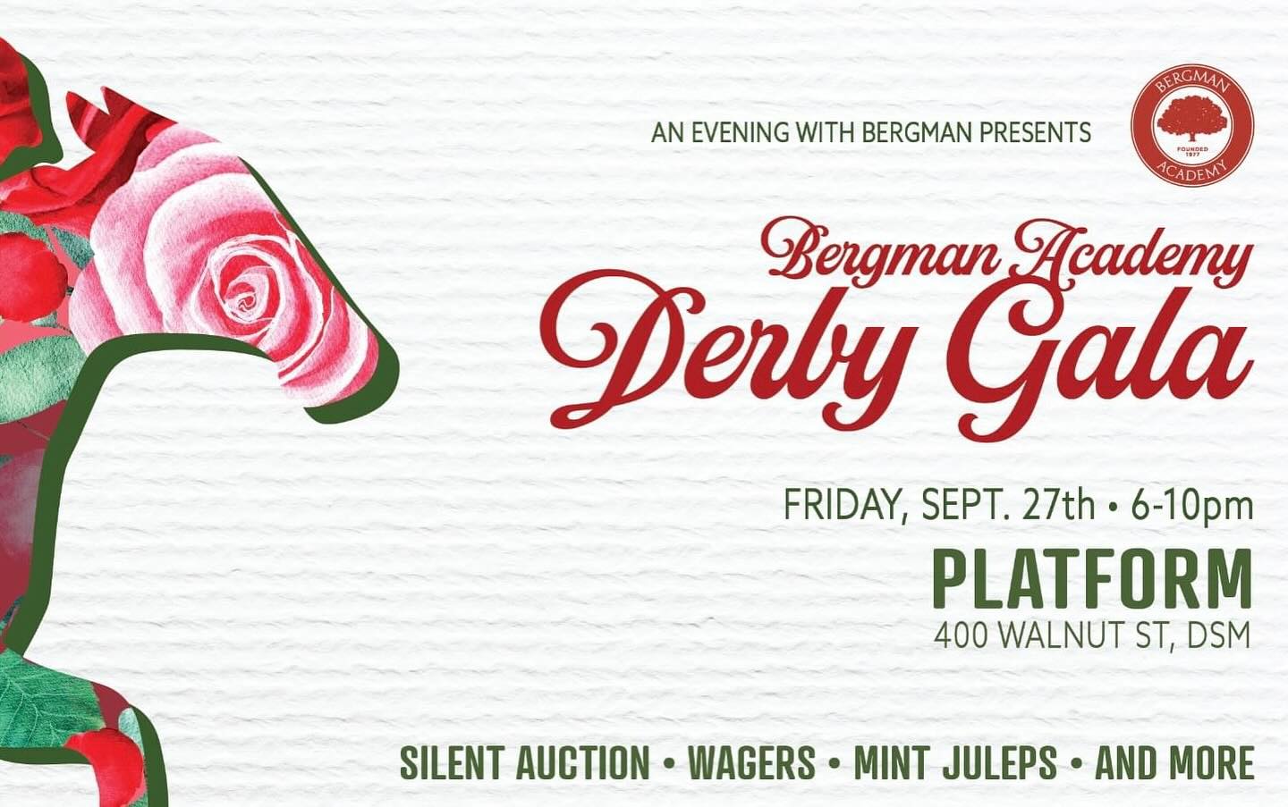 Have you purchased your tickets for the Derby Gala? Ticket Link in bio!
This can’t-miss event will include delicious food, an open bar, and lively entertainment- come ready to place your bets! Auction items are abundant, featuring the coveted reserved parking spot, head of carline, tickets to a Kansas City Chiefs game (you may see a celebrity or two!), Bergman experience events, sponsorship opportunities and more! Preview all auction items via link also listed in bio!