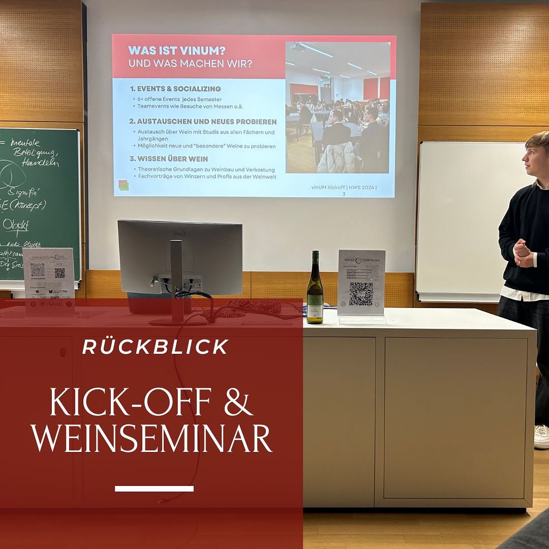 Vielen Dank für den gelungenen Kick-off vergangenen Donnerstag!
Es hat uns sehr viel Freude bereitet, unsere Initiative vorzustellen und euch die schöne Welt der Weine ein Stück näherzubringen.
Wir freuen uns auf die kommenden gemeinsamen Events und hoffen, euch am 26.09. zu unserem (W)einkaufsguide begrüßen zu dürfen.
Viele Grüße und bis bald
euer vinUM Team