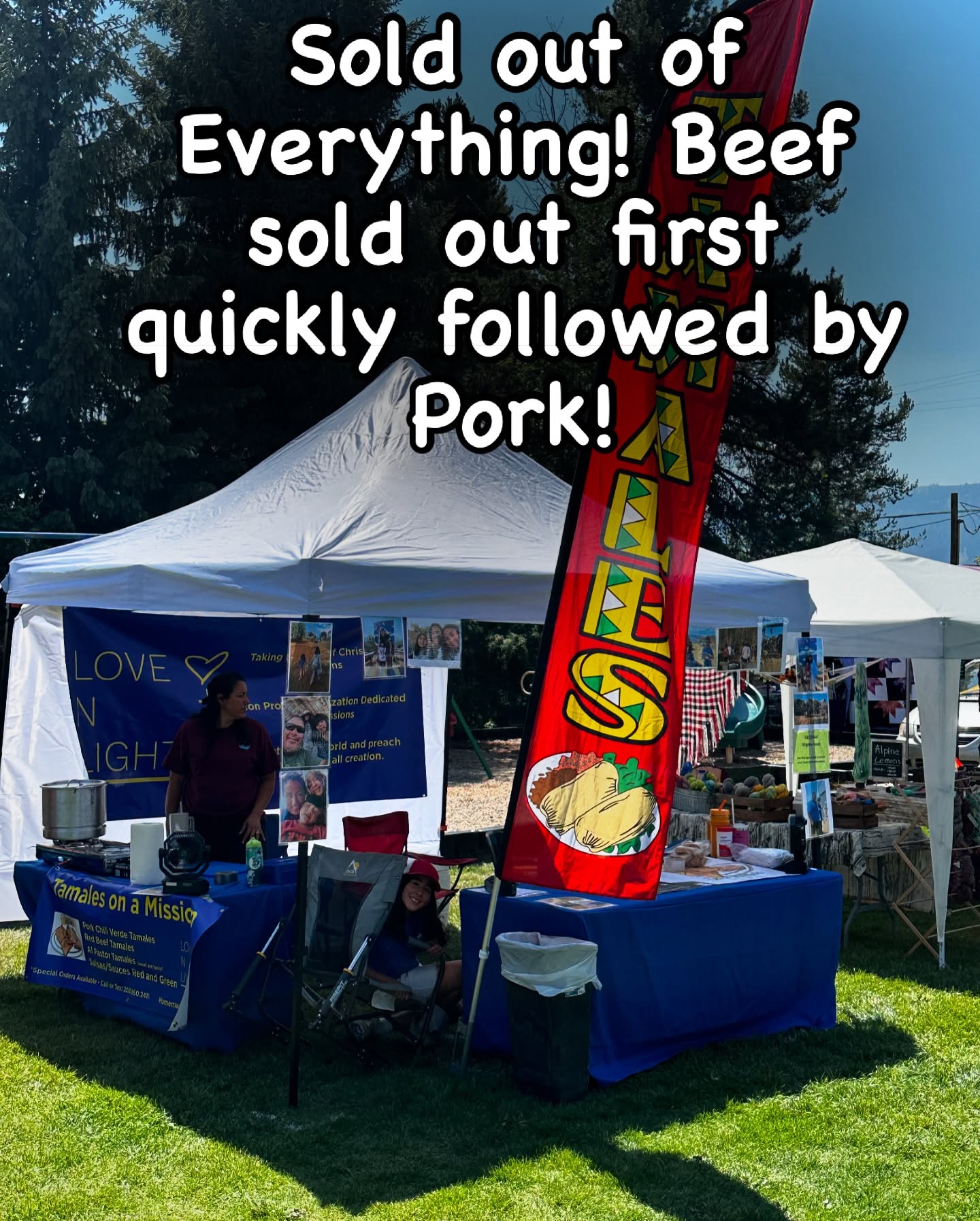 Thank you all for your support! We SOLD OUT of Beef Tamales, then quickly SOLD OUT of Pork! We will be at @donnellyfarmersmarket next week Oct 2nd selling cold tamales as usual AND we will be selling HOT MEALS! Come try the tamales hot with a side of Spanish rice and all the fixings! We will also have our popular Birria Tacos or Pork Chili Verse Tacos available as well! Come hungry we will see you next week! 2:30-6pm.