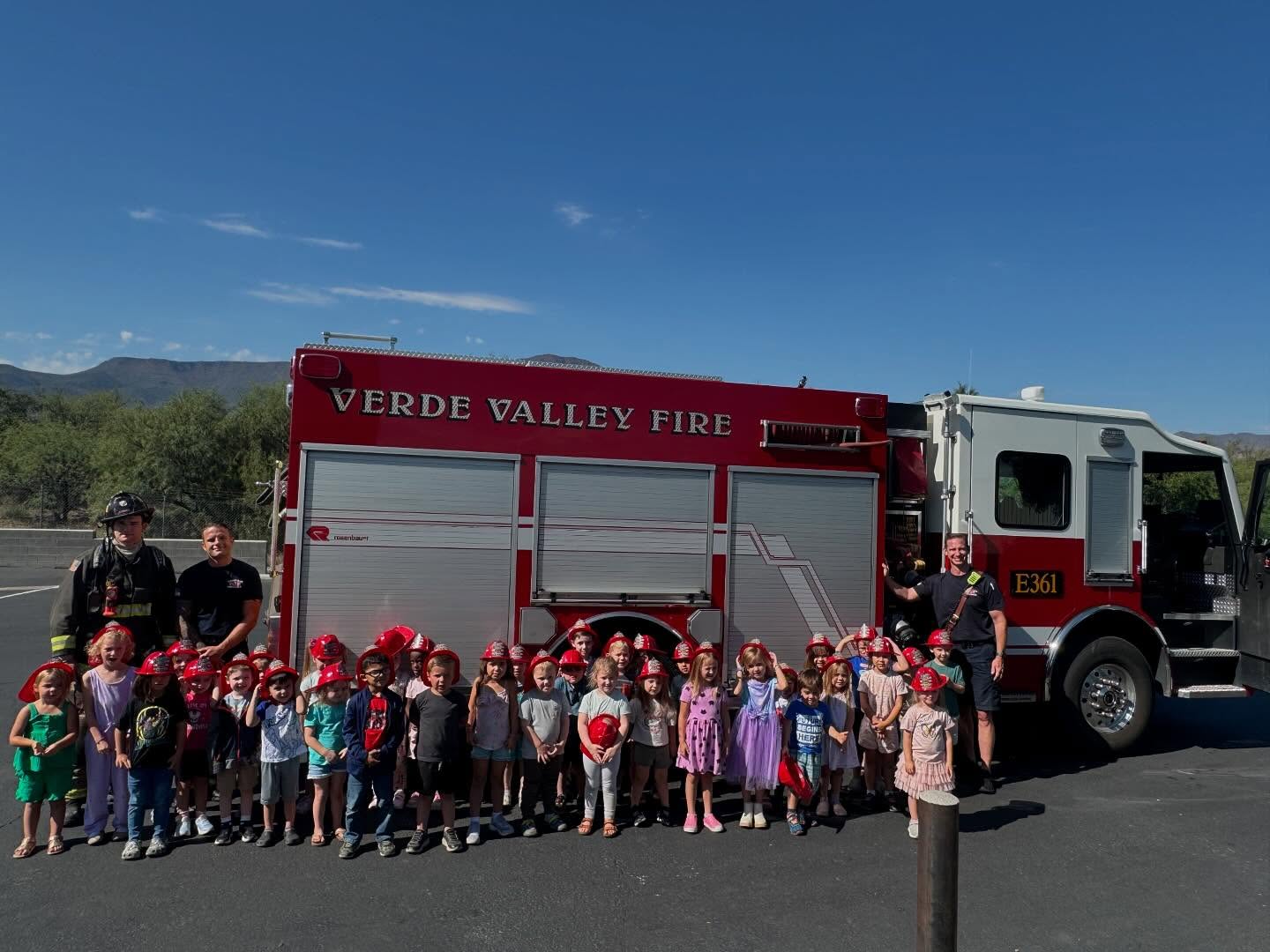Thank you @verdevalleyfiredistrict for stopping by and speaking with our preschoolers for community helpers week! You guys are the best and you made their day!