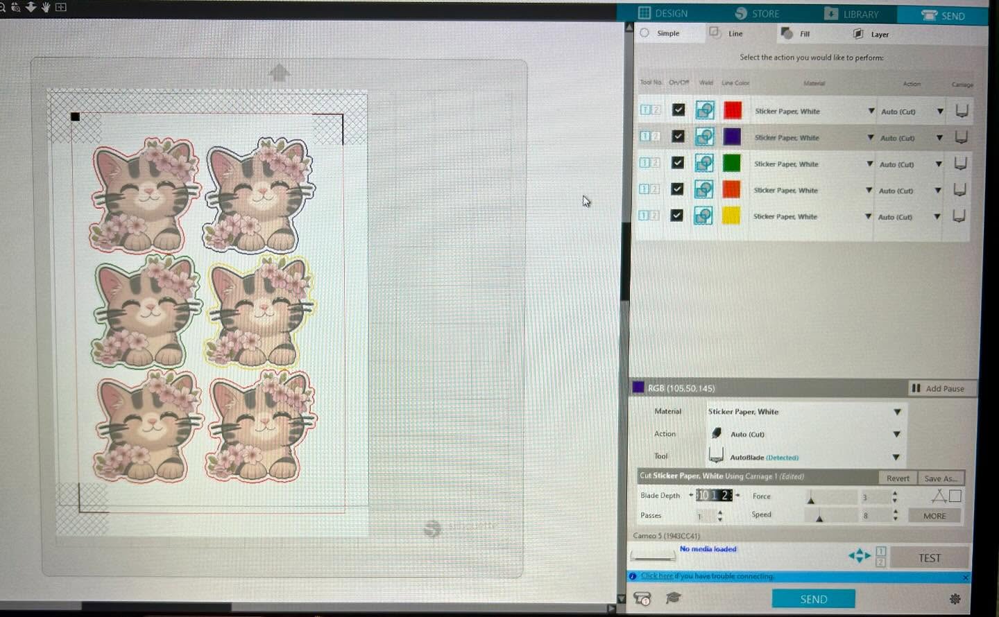 SILHOUETTE STUDIO STICKER SHEET SETTINGS FOR CAMEO 5!!
Heeeey fwens!
It’s me again!
I just discovered the optimal settings for my Cameo 5 to cut sticker sheets without cutting right through to the back of the paper!
To save yourself wasting precious sticker paper and time here’s the optimal settings for the Cameo 5 with the Autoblade on a NON laminated sticker paper.
For the artwork outline: Blade depth: 1
Force: 3
For the outline of the sheet itself: Blade depth: 2
Force: 14
This is for white vinyl sticker paper. Depending on the brand of paper you use, you may need to adjust the settings a little, but I found these settings the best for both my vinyl and matte paper. And I repeat that the paper was not laminated.
Don’t forget to change the colour of the cutting lines for the outline of the sheet itself and the outline of the artwork so that the cutting machine can distinguish between the two!
Happy sticker cutting!! 😃
#silhouettecameo5 #silhouettecameosettings #silhouettestudio #silhouettesettings #stickersheet #cuttingmachine #stickershop #kawaiistickers