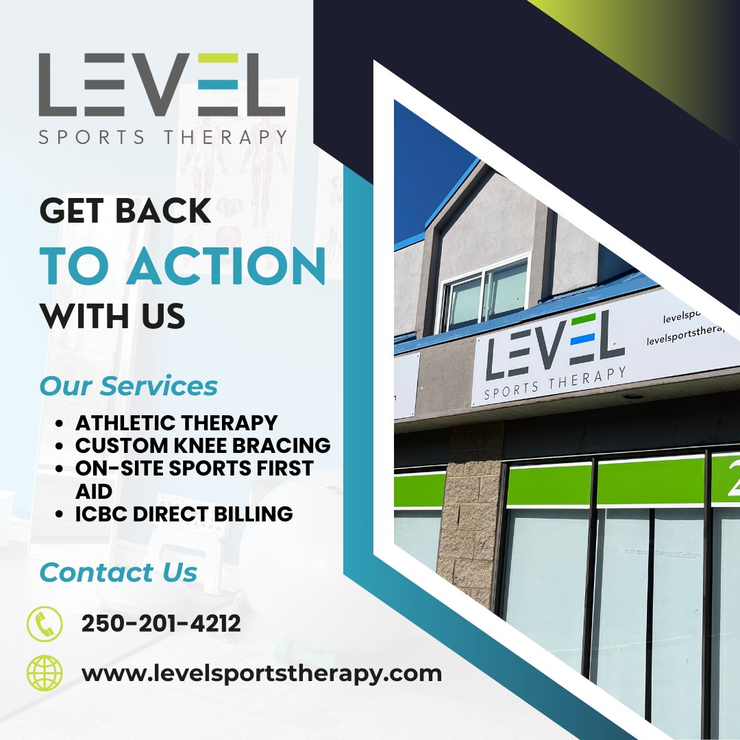 Level Sports Therapy can help you get back to action with athletic therapy or custom knee bracing! Contact us for information! Call 250-201-4212 or book online at levelsportstherapy.com
