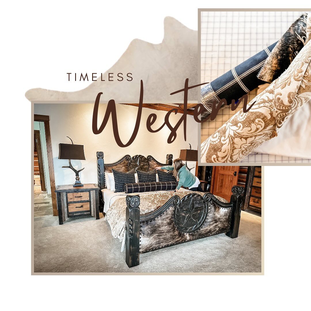 We still have to replace the carpet with hardwood floors, update the bathroom…etc. but the completed custom bed and custom bedding is just too beautiful not to share! The client has always wanted a western star carved bed but never imagined one this special! The bedding from Thread Redemption is what has me absolutely swooning! Tying in our brindle cowhide as the welt on our custom bolster is my, personal, favorite detail! #customeverythingplease #timelesswestern #westernbedroom #ranchbedroom #custombedroom #custombed #cowhidebed #custombedding #threadredemption #interiordesign #interiordesigner #bigforkmontana #sundanceranch #strongholddesign
