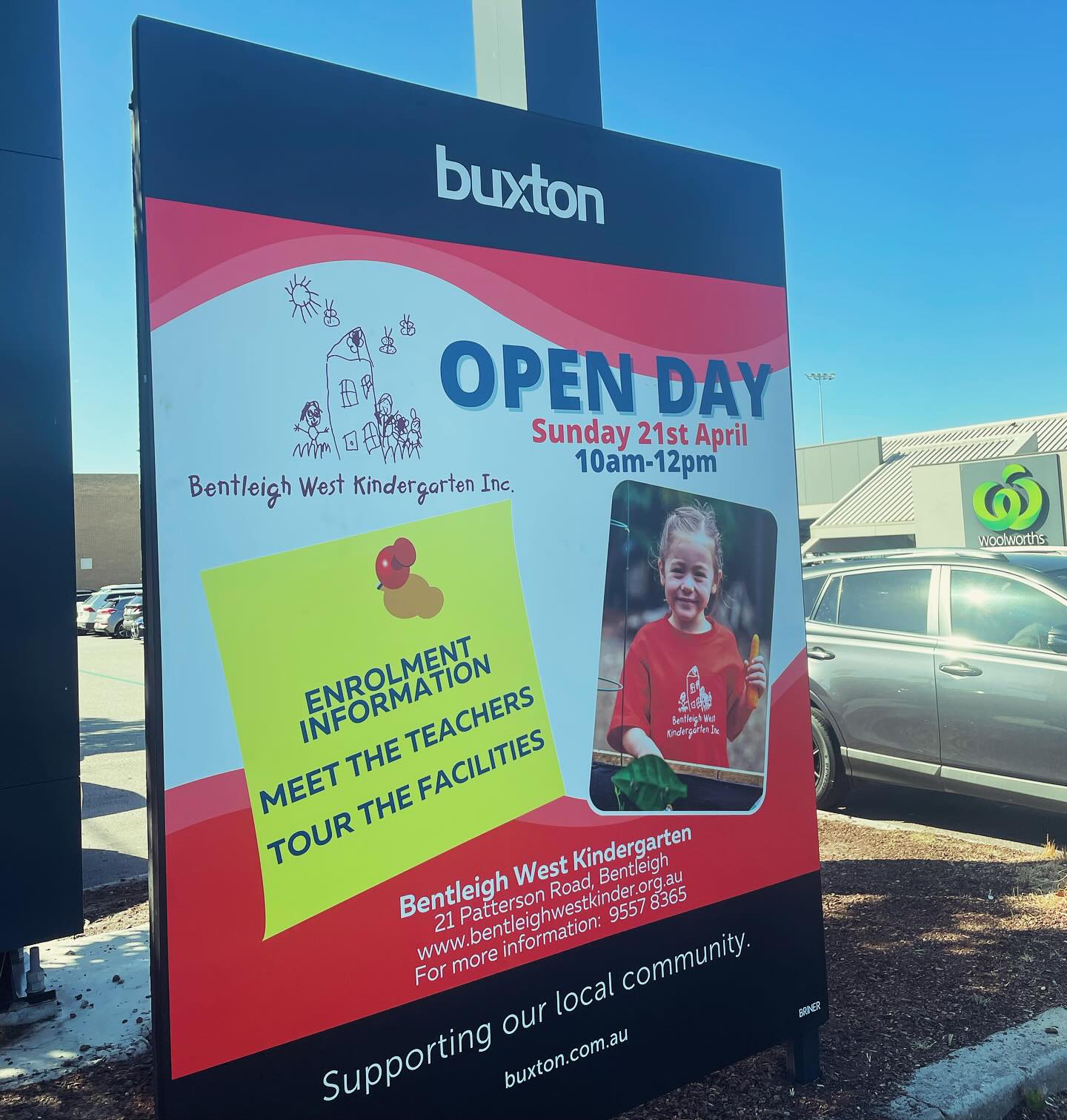 Open Day! - big shout out to @buxtonbentleigh for our Open Day boards again this year. Thanks to @woolworths_au bentleigh and BWPS (and one very generous family) for hosting them! Come and check us out April 21st 10am-12pm!