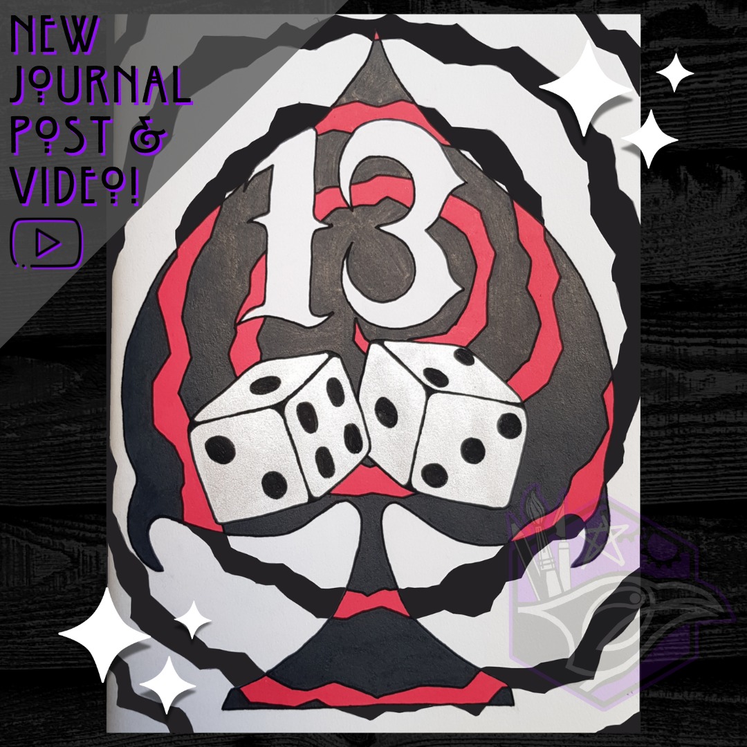 Hello my Freaky Darlings! Happy 13th of November!
.
So, is thirteen really a lucky number? The number 13 has been wrapped in superstition for generations, frequently being associated with bad luck. But where did these beliefs come from? 🤔 Read more on my blog post to find out - link in my bio as usual.
.
What do you think of the Lucky 13 artwork I created for the post?
.
.
.
#lucky13 #lucky #thirteen #13 #13november2024 #luckydice #dice #aceofspades #triskaidekaphilia #drawing #November #November2024 #sketchbook #thirteenth #triskaidekaphiliac #triskaidekaphile #penandink #art #artcraft #hellomyfreakydarlings #instaartist #artist #instaart #corvusarts #speedart #raven #artistblog #journalpost #newblogpost #acrylicmarkers