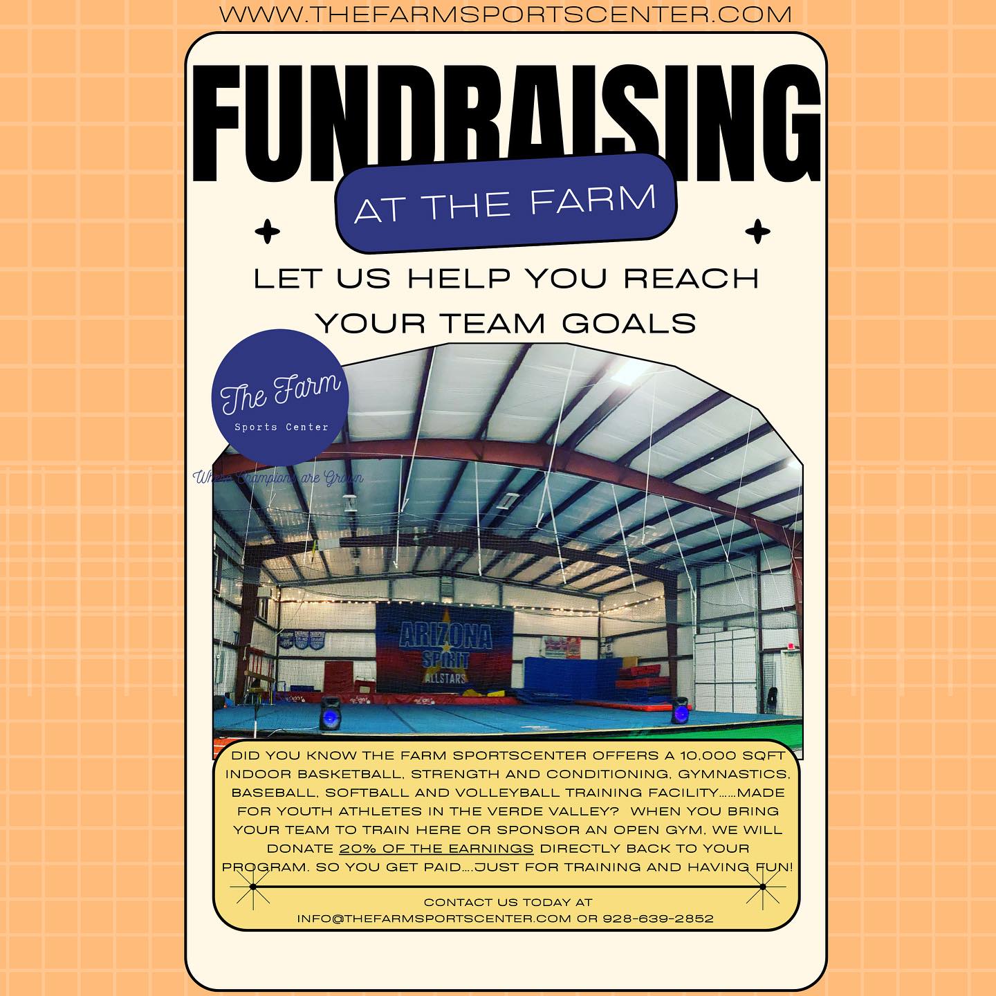 Calling all sports teams!!!!! Let us help you get stronger, fasterā¦ā¦ and a little richer. Partner with The Farm for your next fundraiser or earn money training in our year round, indoor, air conditioned and heated 10,000sqft facility. #baseball #basketball #soccer #volleyball #gymnastics #softball