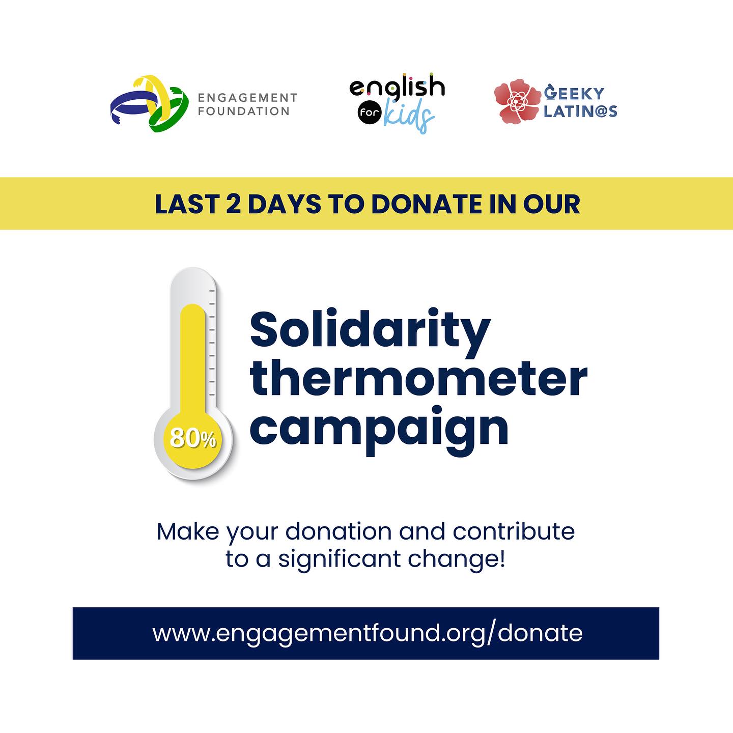 Don’t miss the opportunity to be part of our Solidarity Thermometer in these last 2 days of the year!
Every donation counts and contributes to building a brighter future.
Do you want to participate?
Just visit our website: www.engagementfound.org/donate (Link in Bio) and make your donation!
Your generosity makes it possible for us to close the year full of hope and solidarity. 💙✨
#ClosingTheYearWithSolidarity #SolidaryThermometer #Generosity