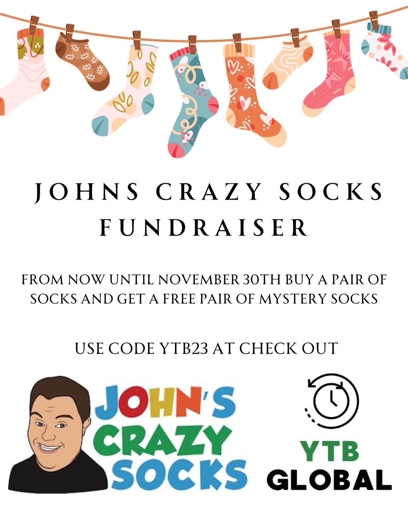 YTB has a fundraiser through Nov. 30 with John’s Crazy Socks! With this fundraiser YTB earns 10% of sales and your purchase supports employment of people with disabilities.
Use Charity Code: YTB23 for a free pair of mystery socks!
Orders with $24 worth of socks are eligible for free shipping.
Get your socks at JohnsCrazySocks.com