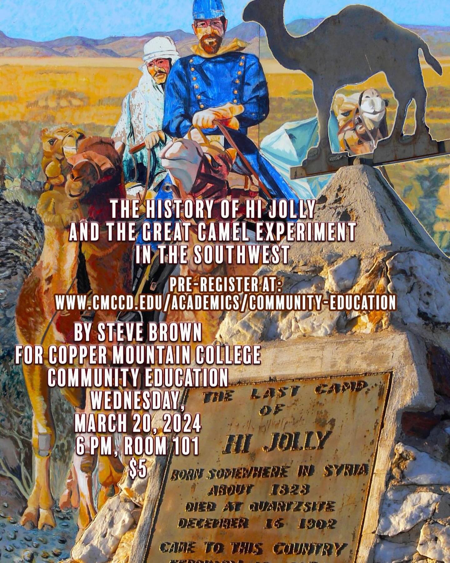I’m sharing the story of Hi Jolly and the US Army’s grand camel 🐪 experiment tonight at Copper Mountain College in Joshua Tree.
#coppermountaincollege #joshuatree #morongobasin #deserthistory #desertlife #humpday