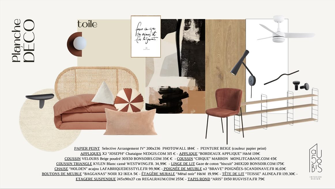 PLANCHE DECO CHAMBRE
.
L’avant-projet d’une chambre pour une jeune fille, qui fera aussi office de chambre d’amis !
.
J’ai élaboré au préalable 4 aménagements, intégrant un espace bureau et des rangements pratiques, et le choix de la configuration générale est fait.
.
Découvrez ici les 4 planches déco que j’ai présentées pour cet espace qui permettait de concilier tous les goûts de la famille.
.
Le coup de cœur de l’ado est maintenant confirmé, et j’ai hâte de voir la transformation prendre vie !
.
Et vous? Laquelle vous séduit le plus ?
.
.
.
#DesignIntérieur #Au50bis #Décorationinterieur #Décoratricebordeaux #architecteinterieur #MobilierSurMesure #RénovationIntérieure #SatisfactionClient #InspirationIntérieure #InteriorDesign