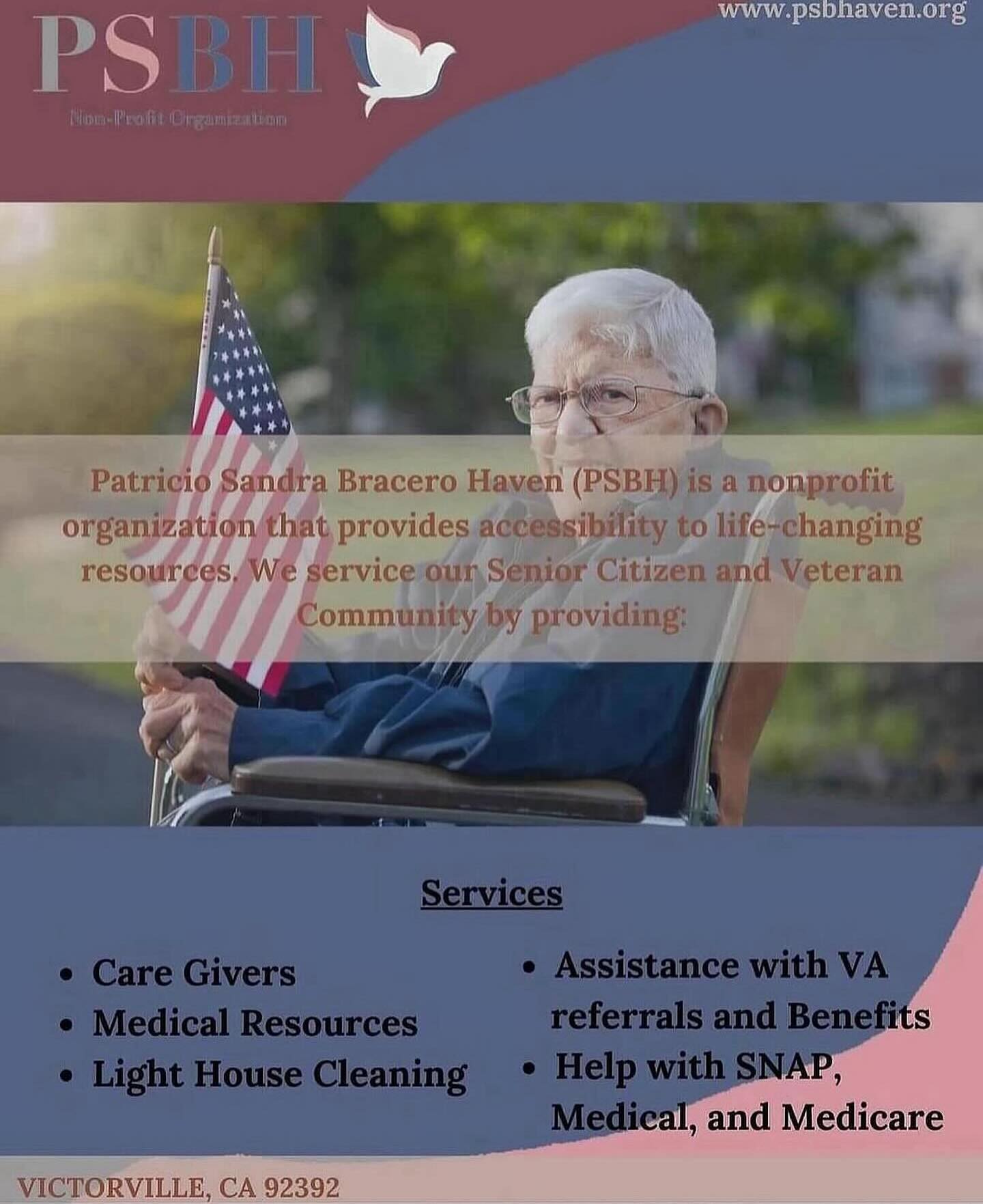 We serve Veterans🇺🇸 we can assist with VA benefit, referrals, care givers, help with SNAP, and more.
Call us at (760)217-6863. Thank you🕊️