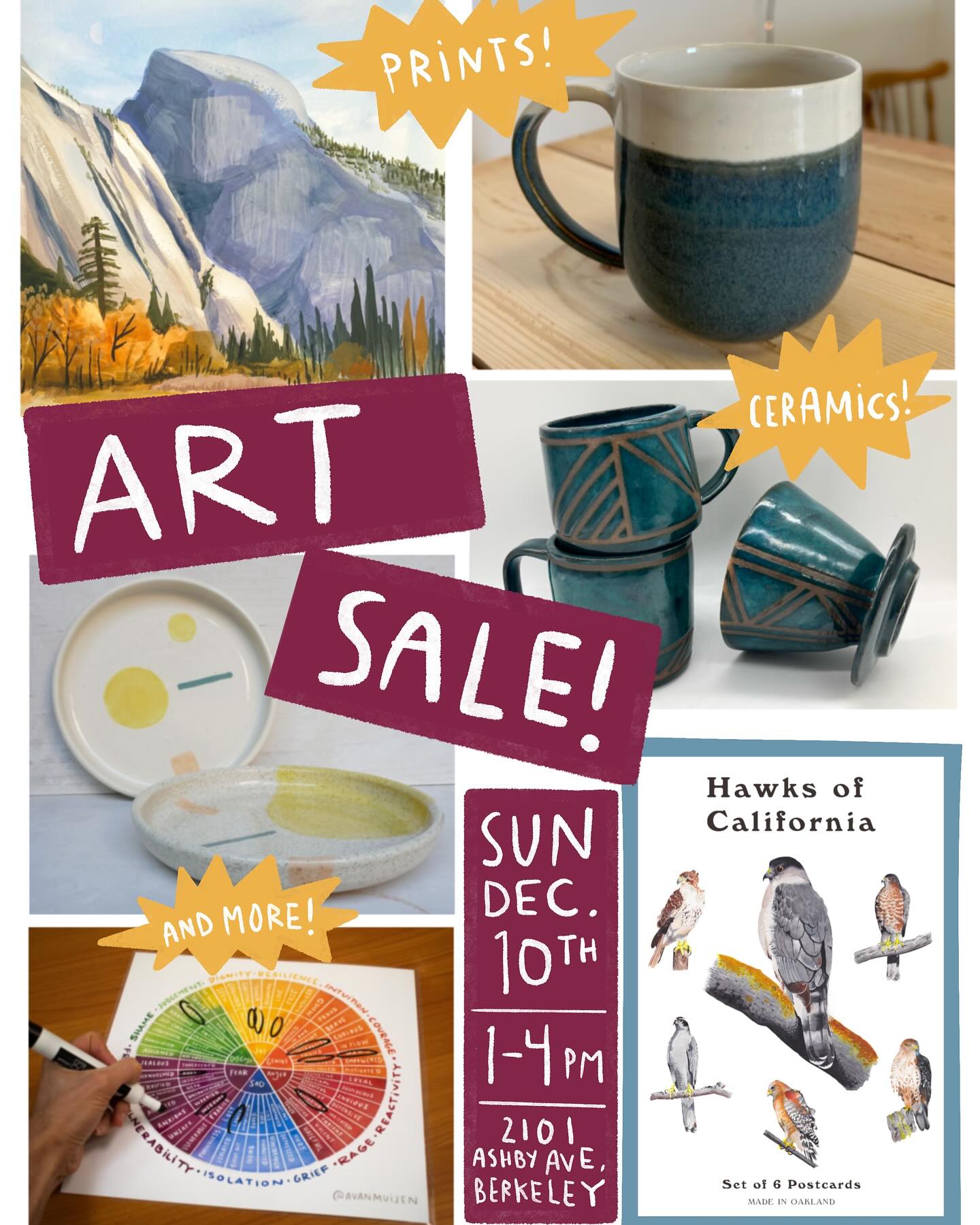 Alrighty people, it’s happening! Our annual art sale will be this Sunday, December 10th from 1-4pm at @roguemark_studios (2101 Ashby Ave, Berkeley).
This years lineup is looking ✨🦄🔥🦆🪩and we have a spot or two left if there’s anyone out there looking to sell some things.
Our lineup includes:
🔥ceramics by @hearthpottery aka @minnesotamegan
🏞️ prints and books and who knows what else by elizareisfeldart @eliza_pleinair
✨ceramics by @studio_cindyphan
🦆 prints, posters and perhaps books by @waggledance (appearances by acclaimed sales rep @fake_nooze)
🪩 ceramics by @dangerdaviess
🦄 feelings wheels and worksheets, ceramics and miscellaneous other art that is maybe for babies but we’re not sure by @avanmuijen
Hope to see you there!
#artsale #holidaysale #bayareaevents #eastbayevents #ceramics #illustration