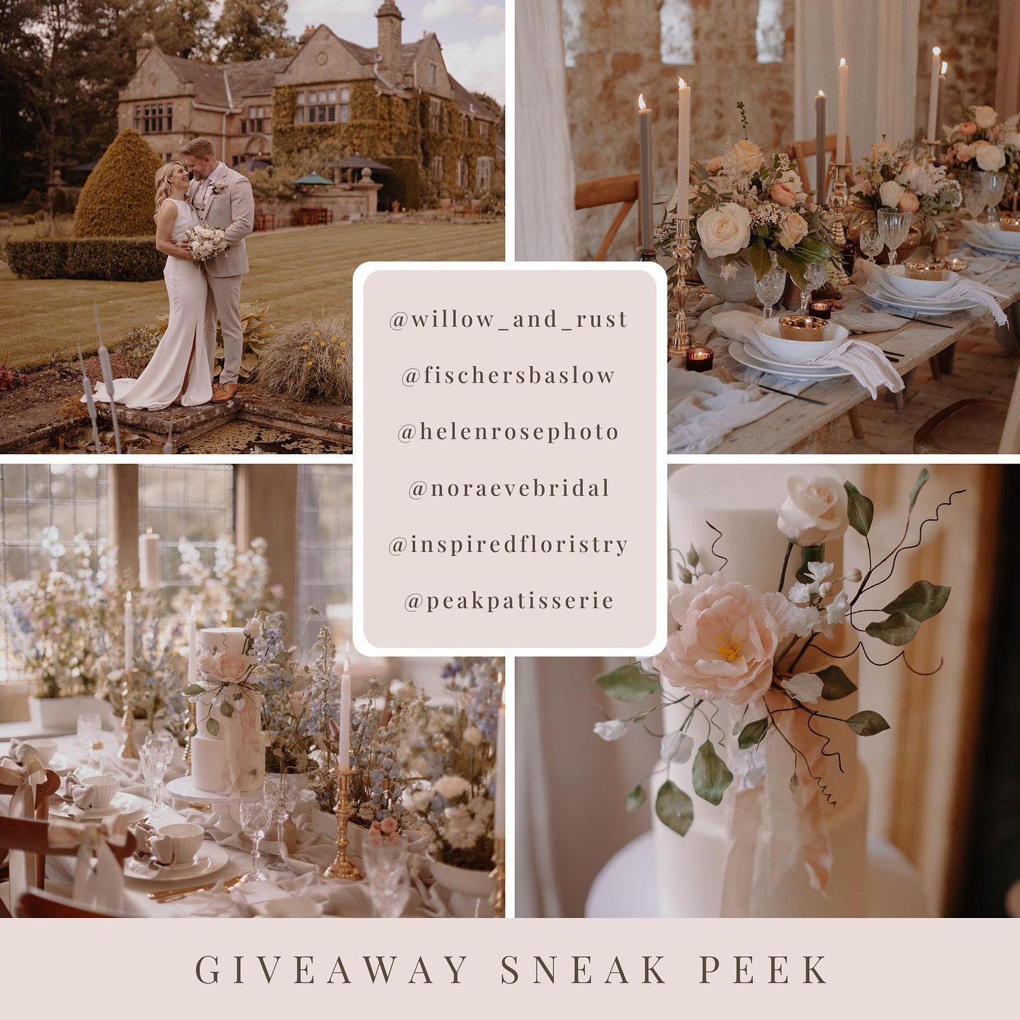 With our G I V E A W A Y launching tomorrow night I thought I would give you a sneak peek of the suppliers involved!
.
@fischersbaslow
@willow_and_rust
@helenrosephoto
@noraevebridal
@inspiredfloristry
@peakpatisserie
.
If you’re planning on an intimate wedding with your closest family and friends or a vow renewal to reaffirm your love for each other, then you need to set an alarm for 20.00 tomorrow (Sunday) night!
.
.
.
#giveaway #weddinggiveaway #wintimate #win #wedding #intimatewedding #derbyshireweddings #derbyshirewedding #peakdistrict #peakdistrictwedding #countrywedding #countryhousewedding #weddingplanner #engaged #gettingmarried #vowrenewal #vowrenewalceremony #vowrenewals