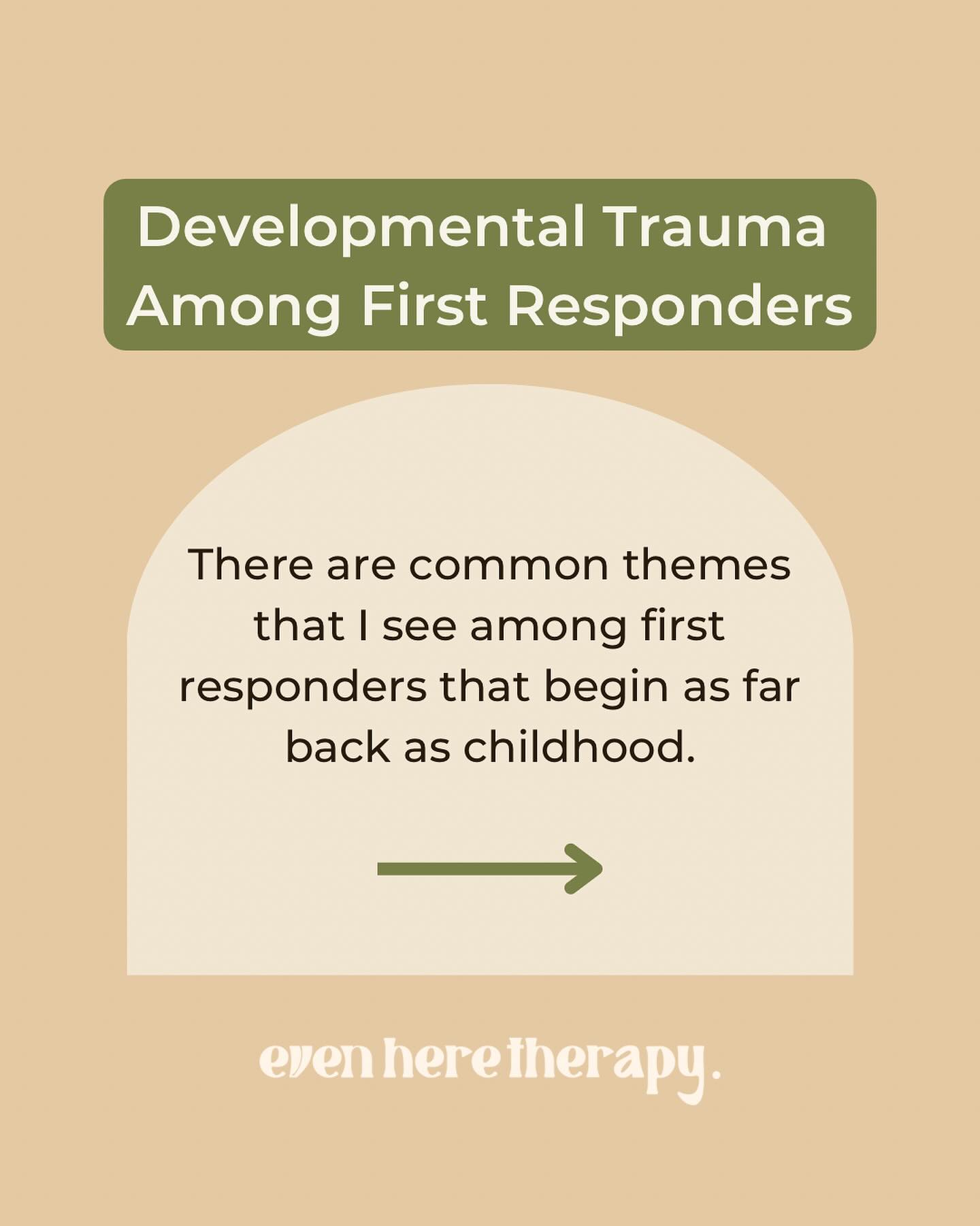 All of these themes can contribute to first responders disconnecting from their own experiences.
〰️ If there wasn’t someone supporting your emotions in childhood, or if you were put in the position of taking care of the moods or emotions of adults, then this may have resulted in an over-awareness of external emotions and an under-awareness of internal emotions.
〰️ If you experienced a lack of support or learned that you could not rely on you caregivers, you may have learned to only trust yourself.
〰️ If you weren’t equipped with the tools to handle difficult emotions, you may have learned to try to think / fix / or help your way through difficulty without feeling through it.