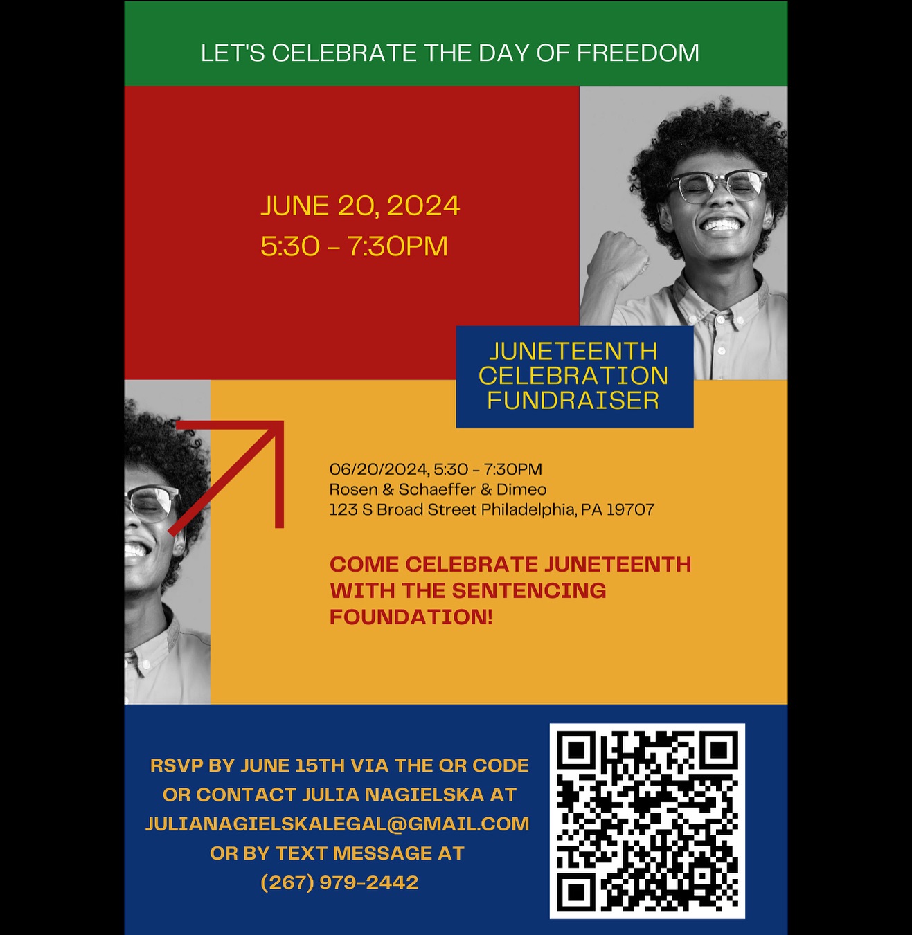 3 days left to RSVP for our Juneteenth Celebration! Come join us for drinks, food, music, and to support a good cause!
#criminal #justice #lawresource #restorativejustice #judges #sentencing #supervision #legalsupport #nonprofit #crimereduction #massincarceration #criminaljusticereform #reform #realchange #TheSentencingFoundation #TSF #juneteenth