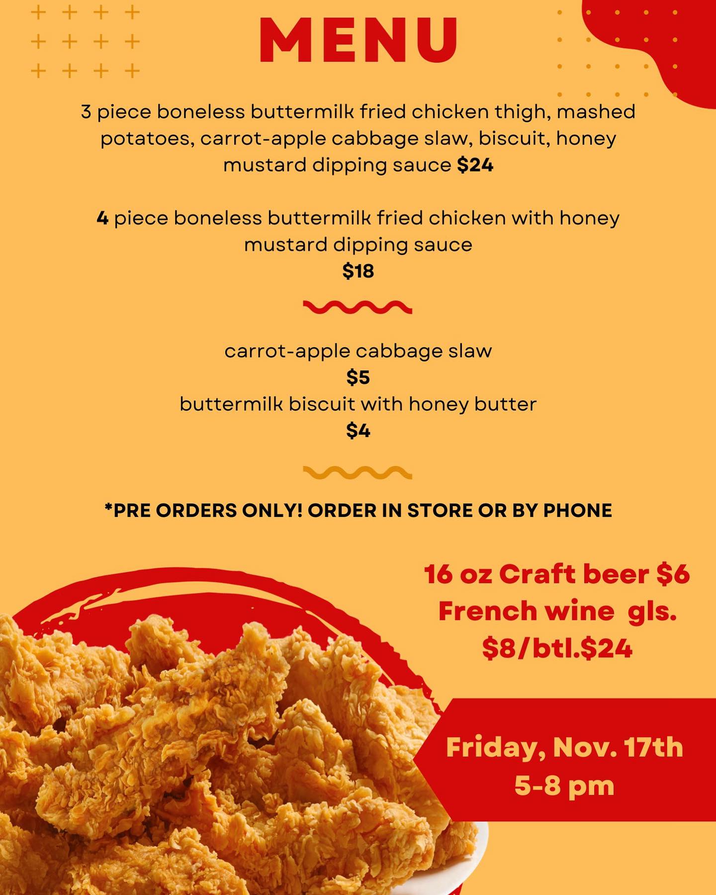 FRYDAY fried chicken is back this Fryday, Nov 17th. Currently taking orders, Must pre order in store or by phone for 15 minute pickup or dine in window. Some time slots have already booked up so get your order in SOON! #oakland #popup #friedchicken #chickendinner
