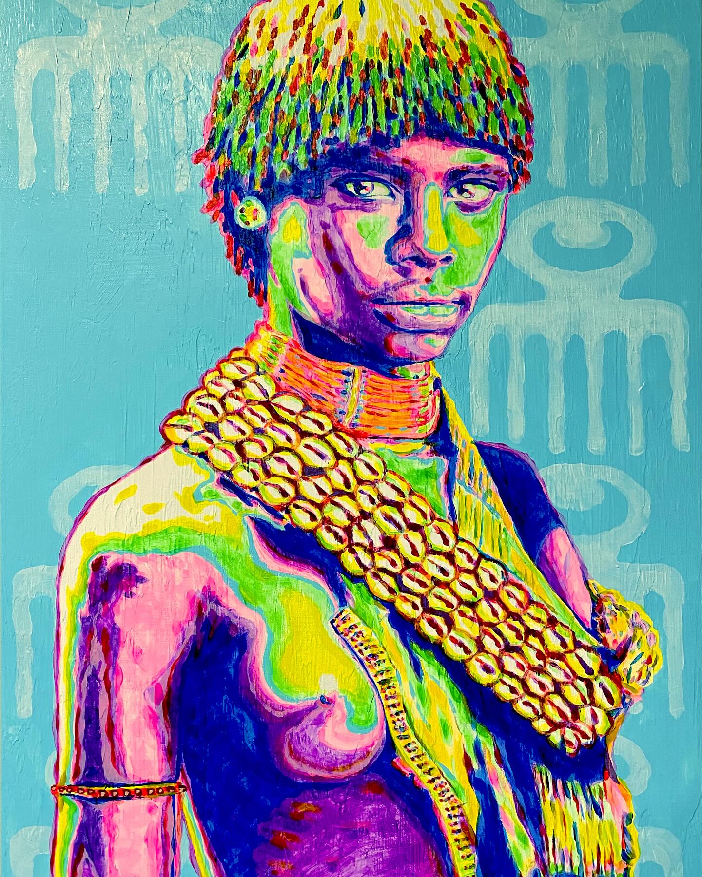 ‼️‼️‼️‼️PRINTS AVAILABLE NOW‼️‼️‼️‼️African Beauty was inspired by a series of photographs taken of african tribes. This particular image is of a young girl from the Hamar tribe. The raw natural beauty of these young women touched me deeply, and this young ladies face was striking. There is something magical about african beauty, about dark black skin, and authentic tribal clothing. She looked like an angel to me, something so beautiful to behold it was hard to believe. In my work I try to stay away from using flat colors as a background, always searching for more. Im always trying to find shapes that will compliment the subject matter and support the idea of the painting. There are many symbols that have been used in african culture throughout time. The Andinkra symbol for beauty takes the shape of a classic comb and I thought this symbol fit perfectly with the image of this amazing young lady so i used it as a simple backdrop and Im very pleased with result. This piece is one of the few I have still available. #fineart #explore #explorepage✨ #greatart #pthylogreen #love #art #detroitartist #detroitgallery #gallary #fineart #studio #explorepage #exploredetroit #paint #paintlife