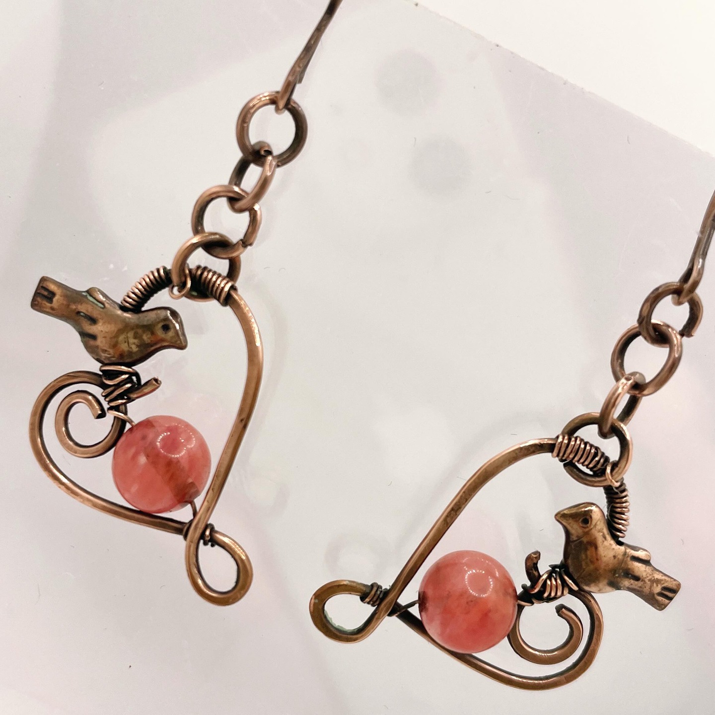 The next pair of earrings in the bird series, Love Birds.
#copperjewelry #copperwire #copperwirejewelry #copperwirewrap #birdjewelry #localartist #localartists #raleighnc #raleighartists