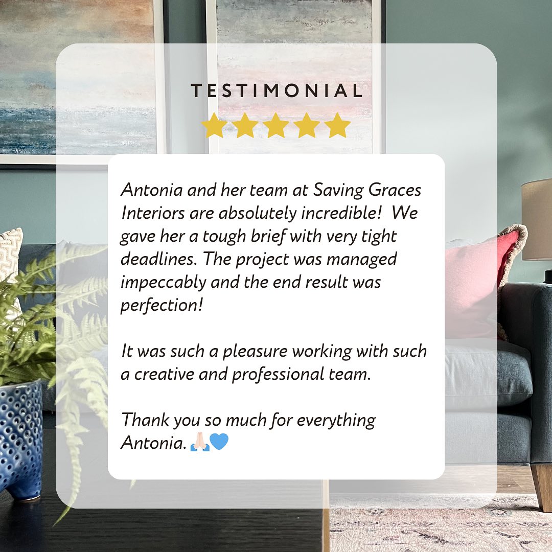 Thanks to my client for taking the time to write such a lovely testimonial. A happy client is always the goal so this has definitely put a pep in my step 😊
#savinggracesinteriors