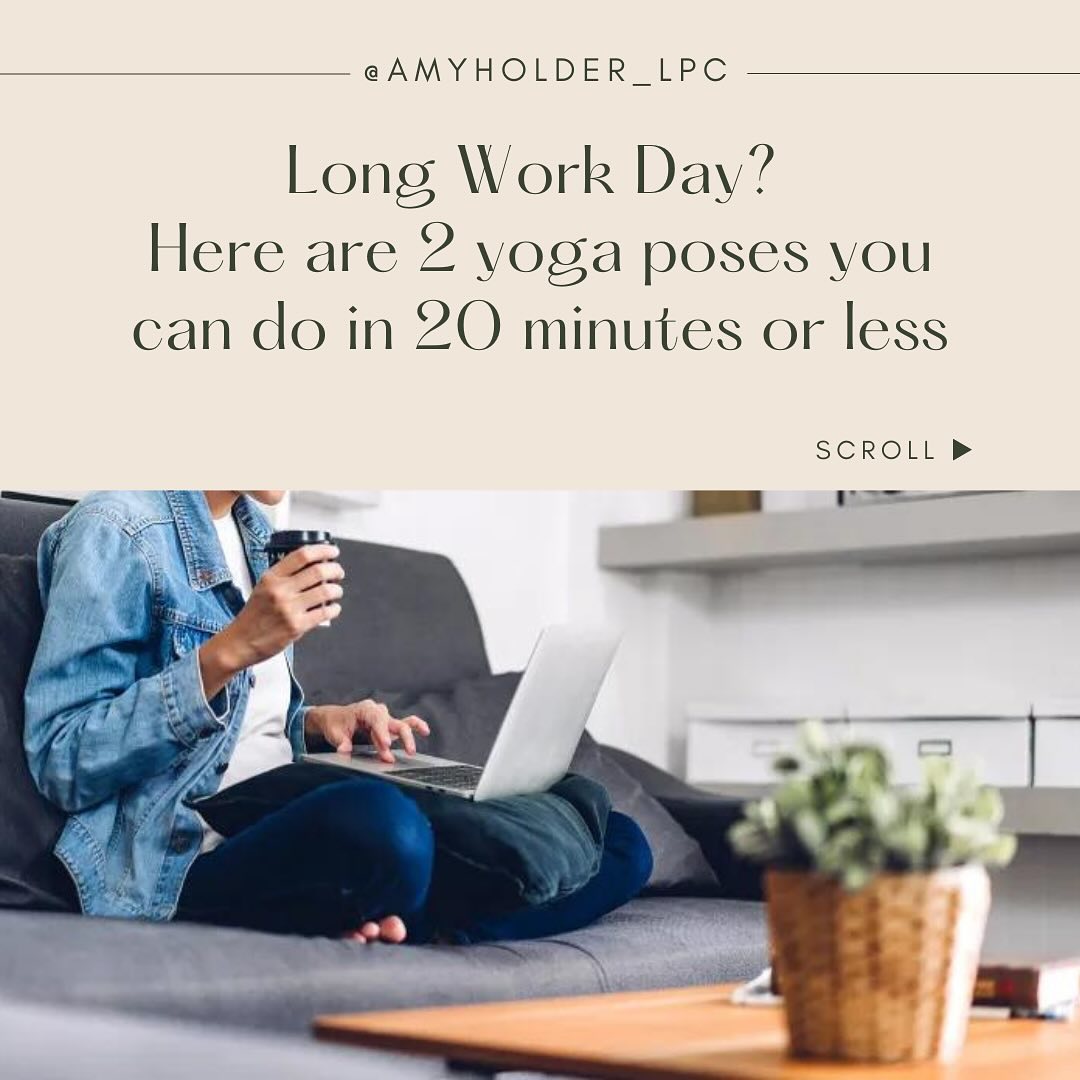 Long workdays can take a toll on your body and mind. Take a quick break and rejuvenate with these two simple yoga poses. Whether you’re at home or in the office, a few minutes can make a big difference.
•
•
•
•
#StressReliefTips #YogaForWellbeing #WorkLifeBalance #MentalHealthRecovery #MentalHealth #SelfHelpTools #SelfHelpTips #Growing #Health #PersonalGrowth #Therapy #Teletherapy #TherapistOfInstagram #moderntherapymadison #amyholder_lpc